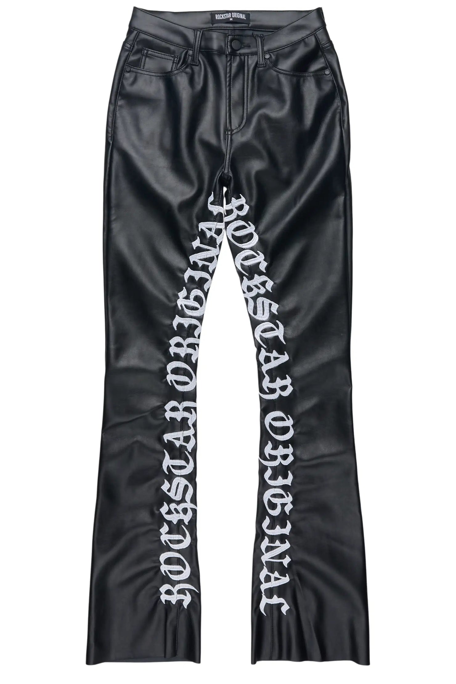 Jeericah Black PU Stacked Flare Pant