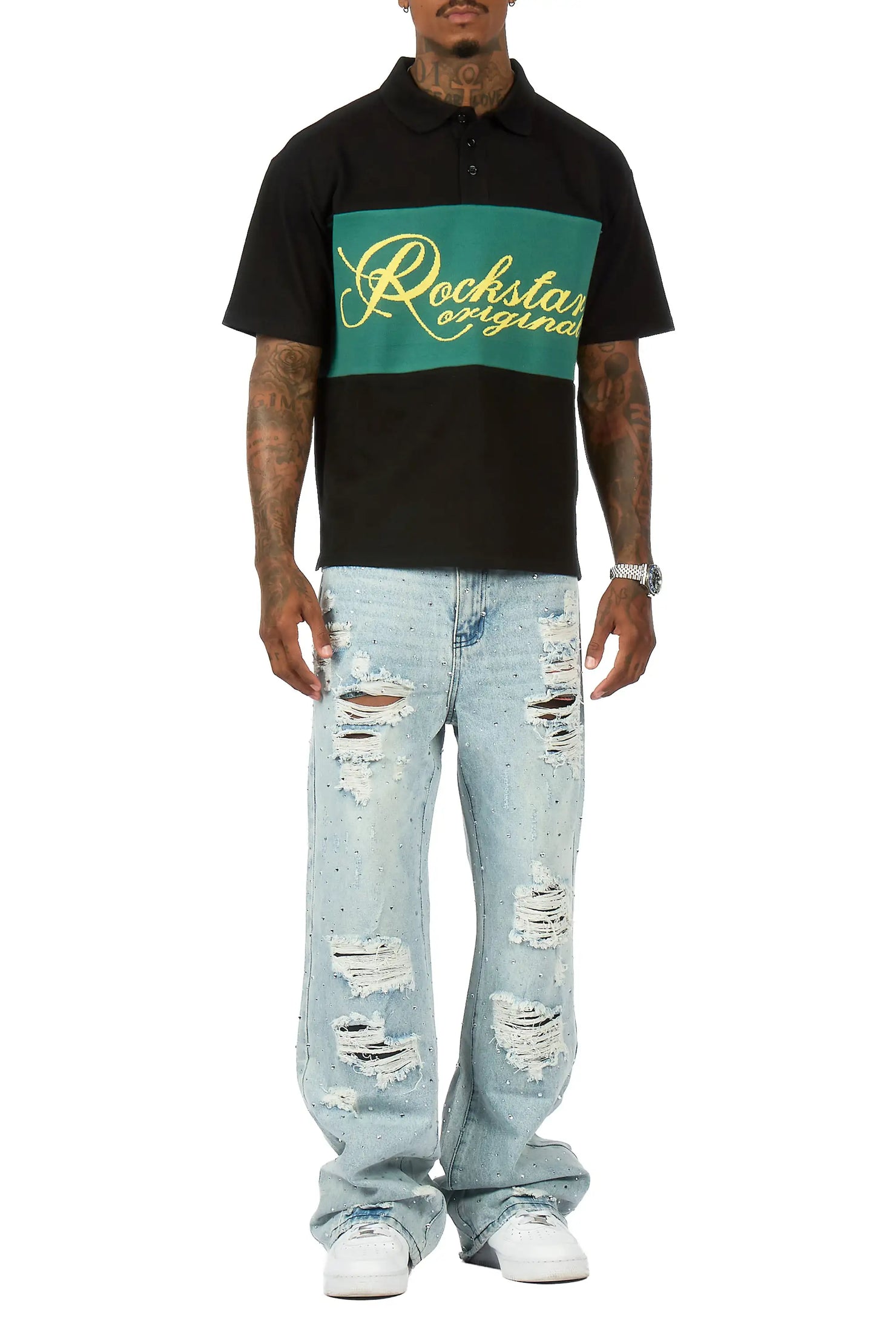 Iden Light Blue Rhinestone Baggy Fit Jean