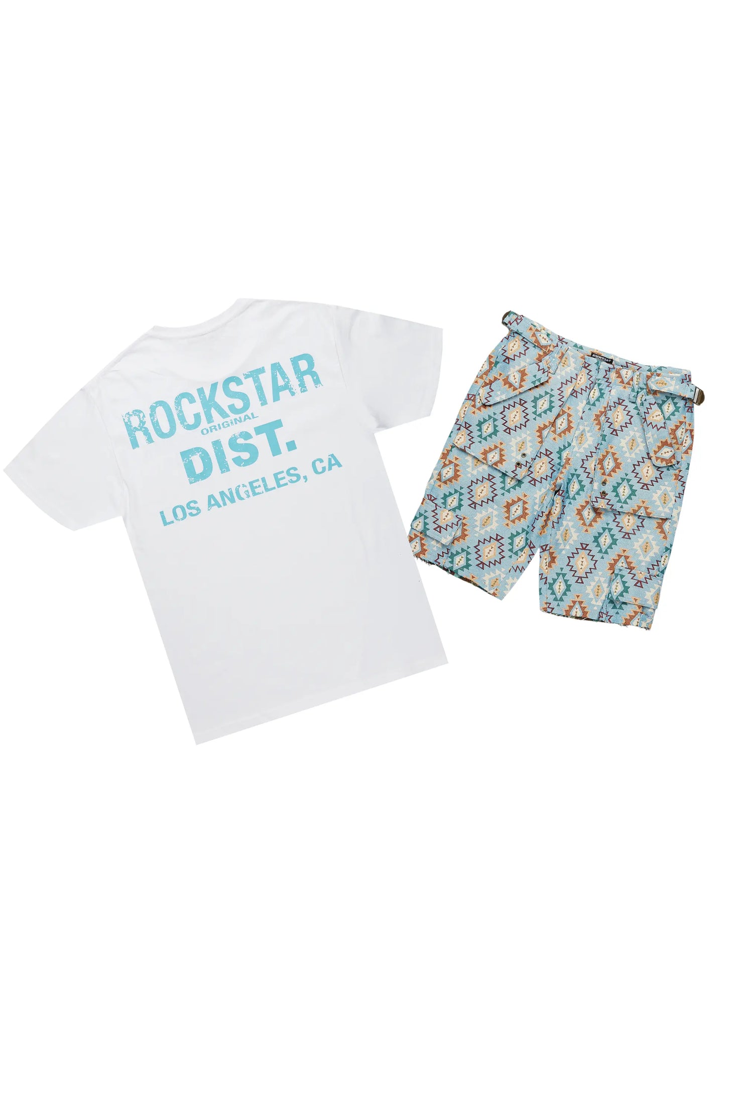 Andraila White/Blue T-Shirt Short Set