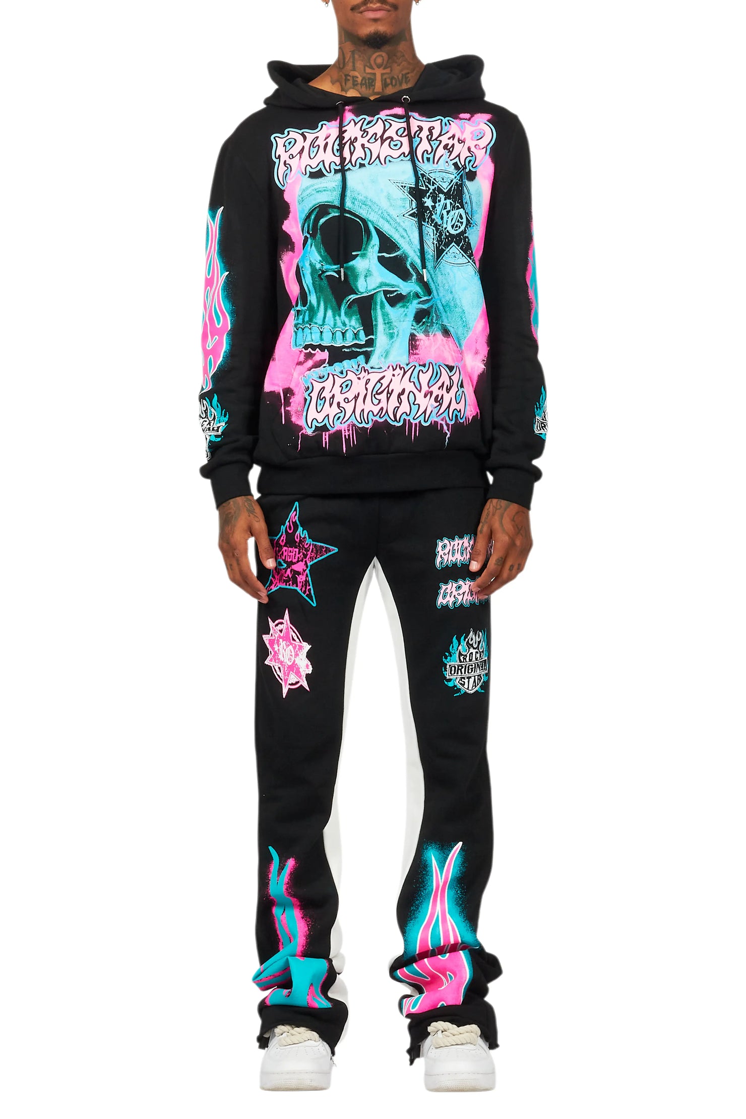 Adkin Black Hoodie/Baggy Track Pant Set