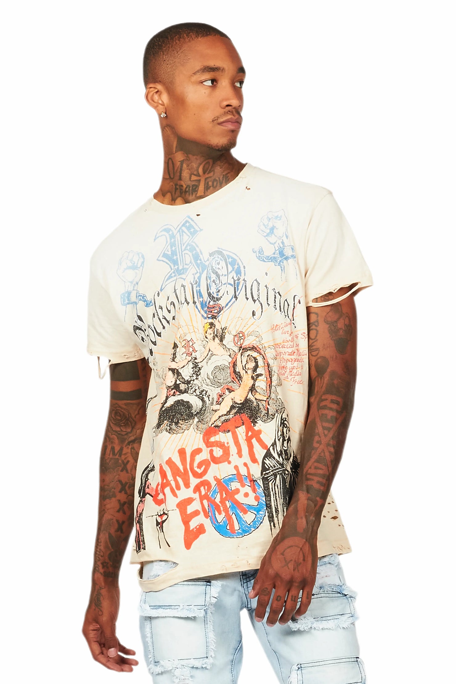 Hank Beige Oversized Graphic T-Shirt