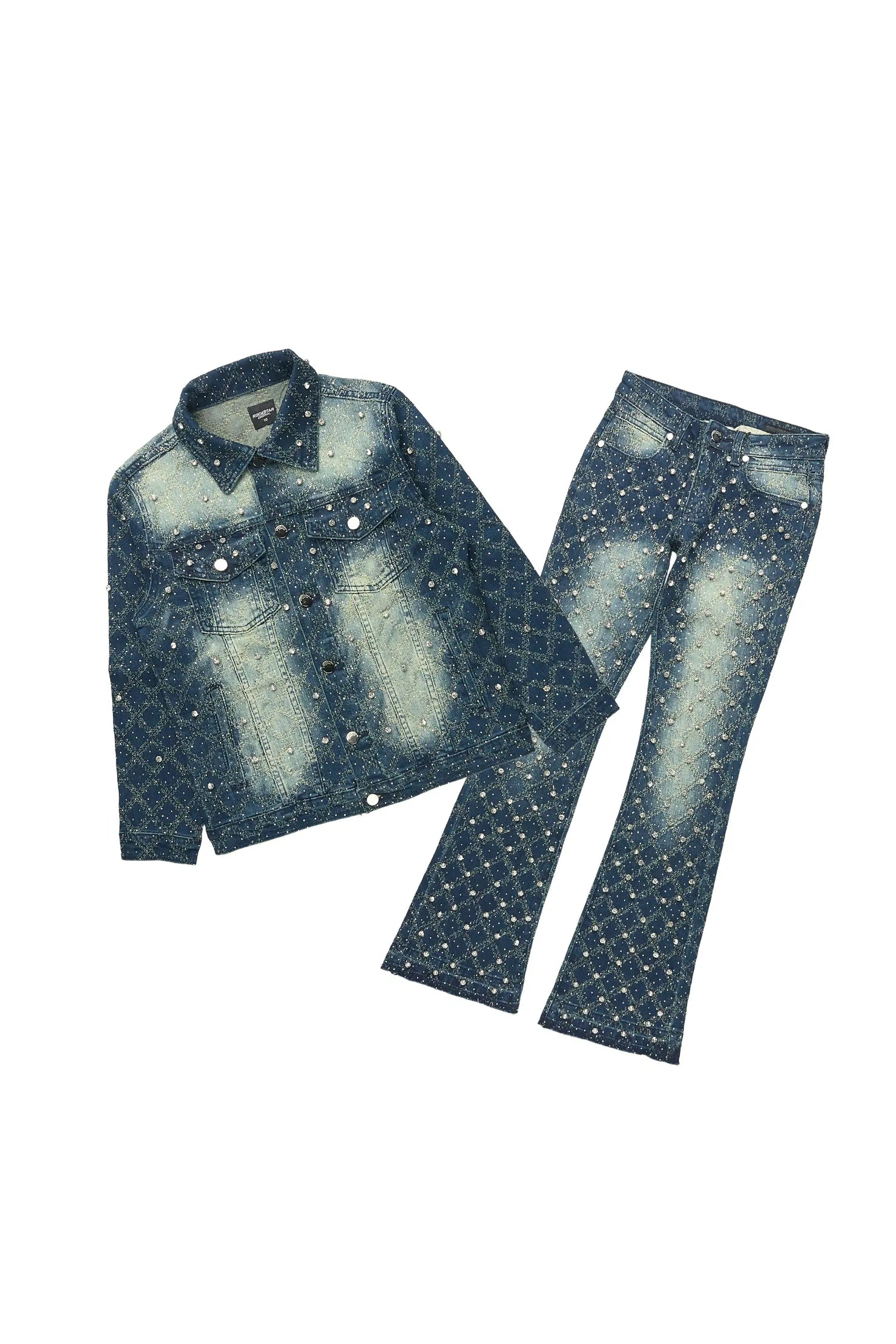 Boys Sareka Dark Wash Rhinestone Denim Jacket & Sareka Stacked Jean Set