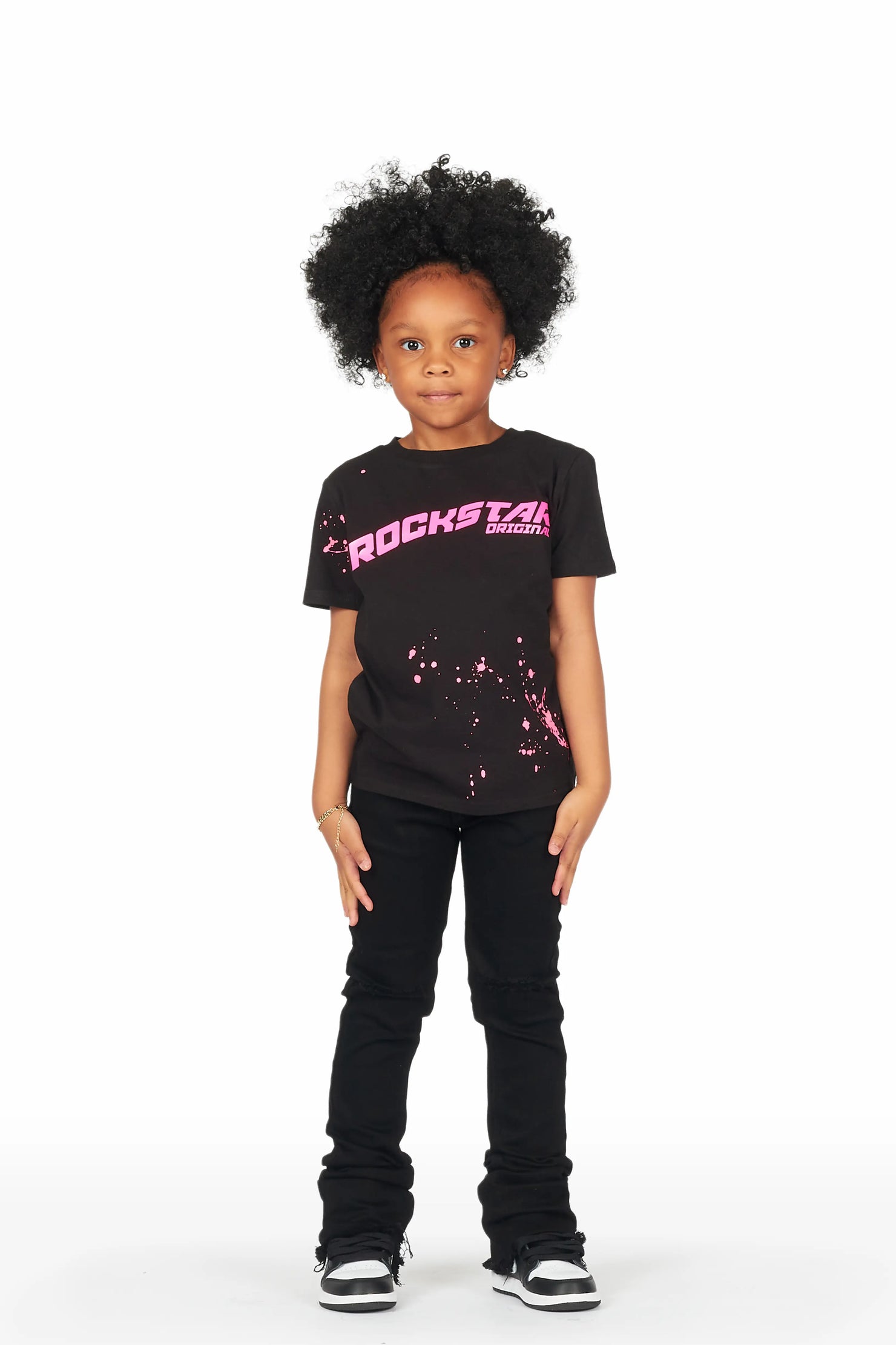 Girls Josie Black Super Stacked Flare Jean