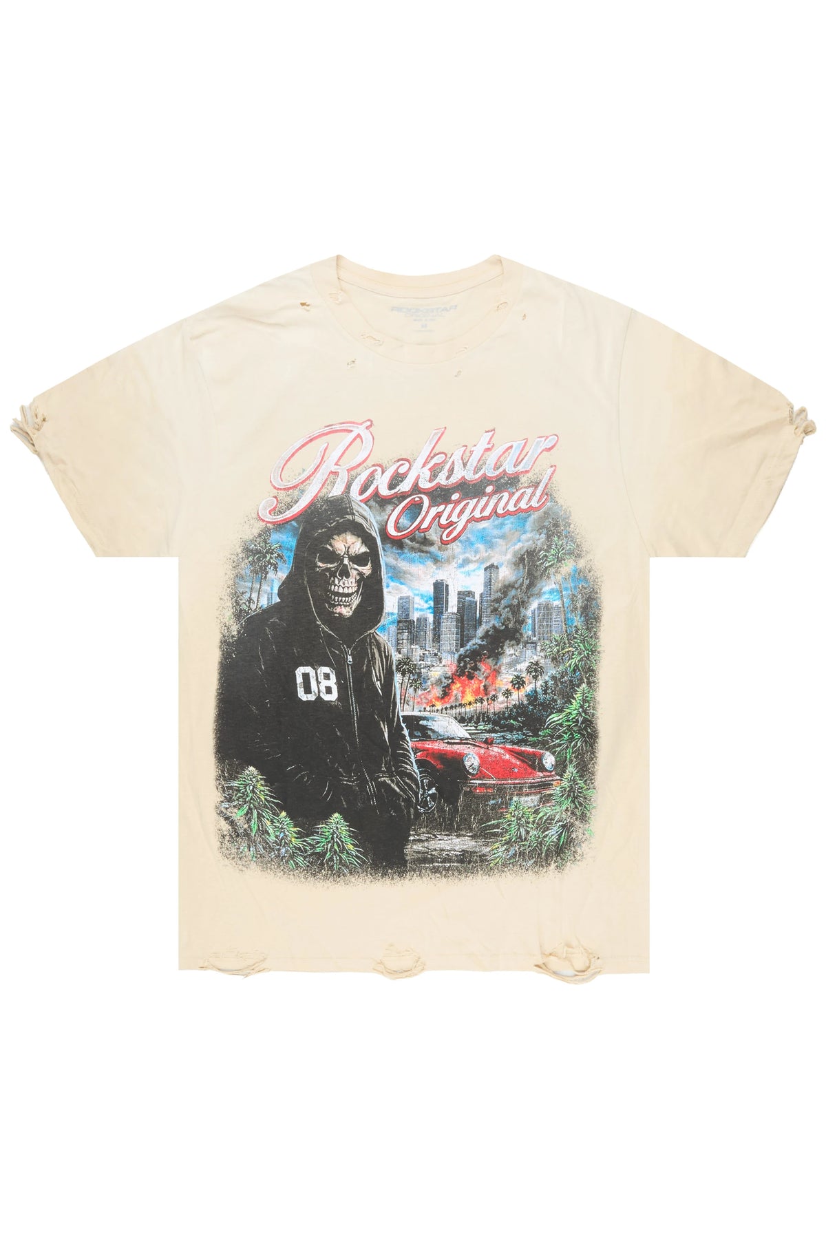 Tavian Beige Oversized Graphic T-Shirt