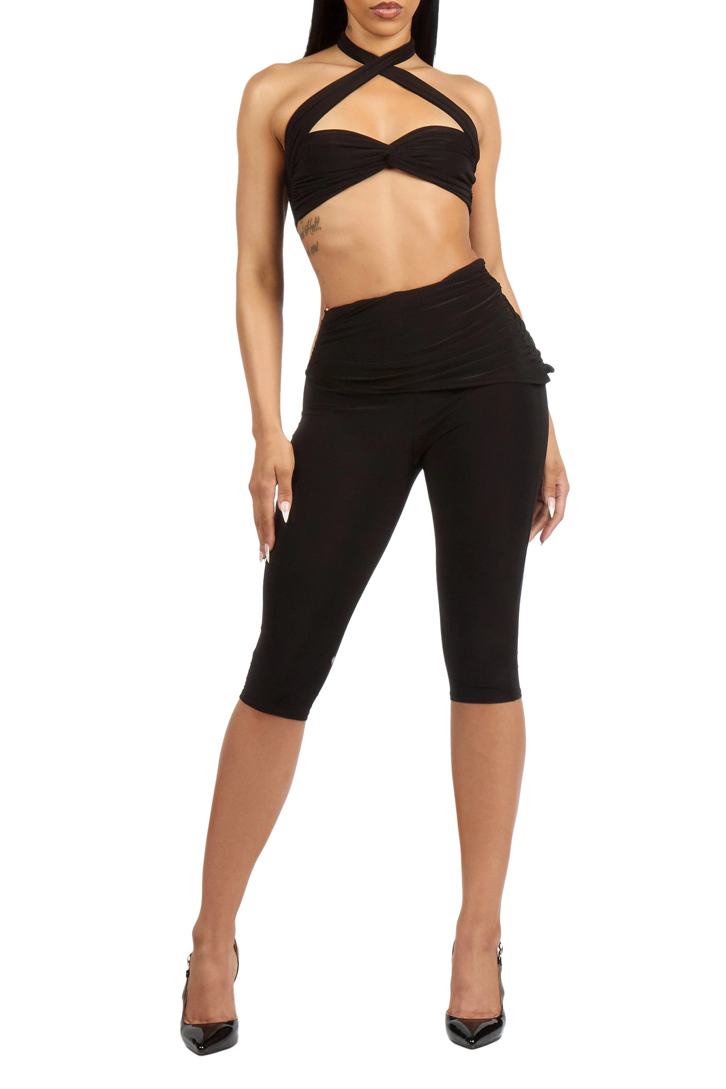 Pedal-Up Black Matching Capri Set