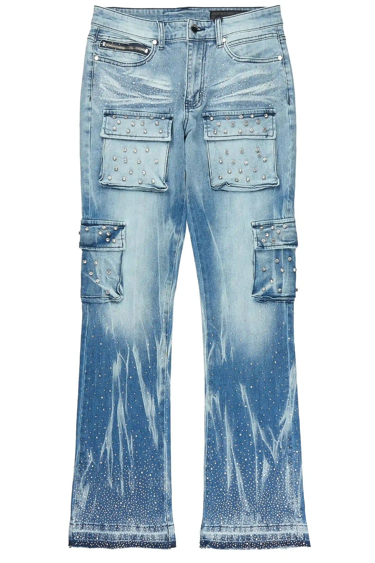 Arman Blue Rhinestone Stacked Fit Jean