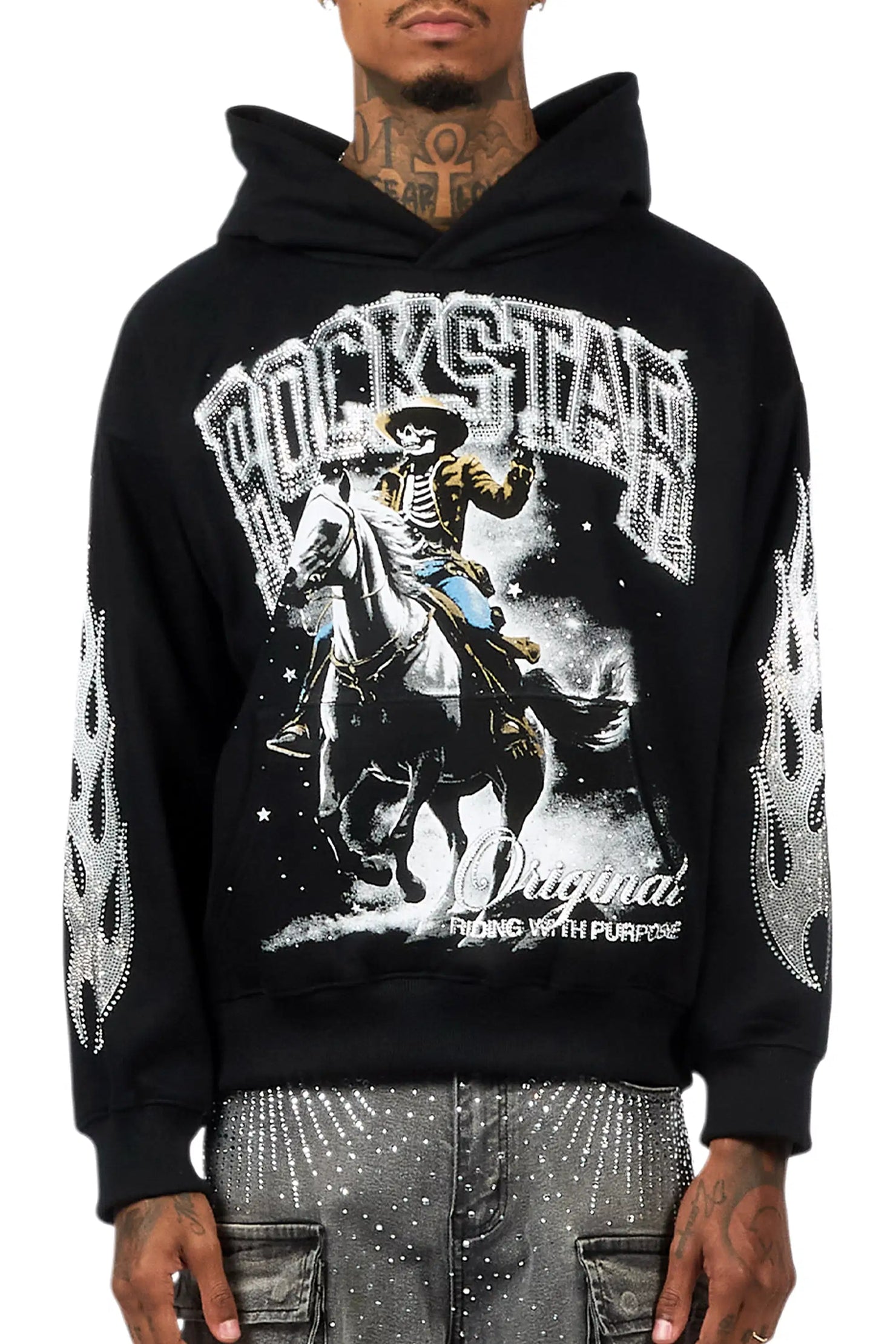 Jager Black Rhinestone Oversized Hoodie