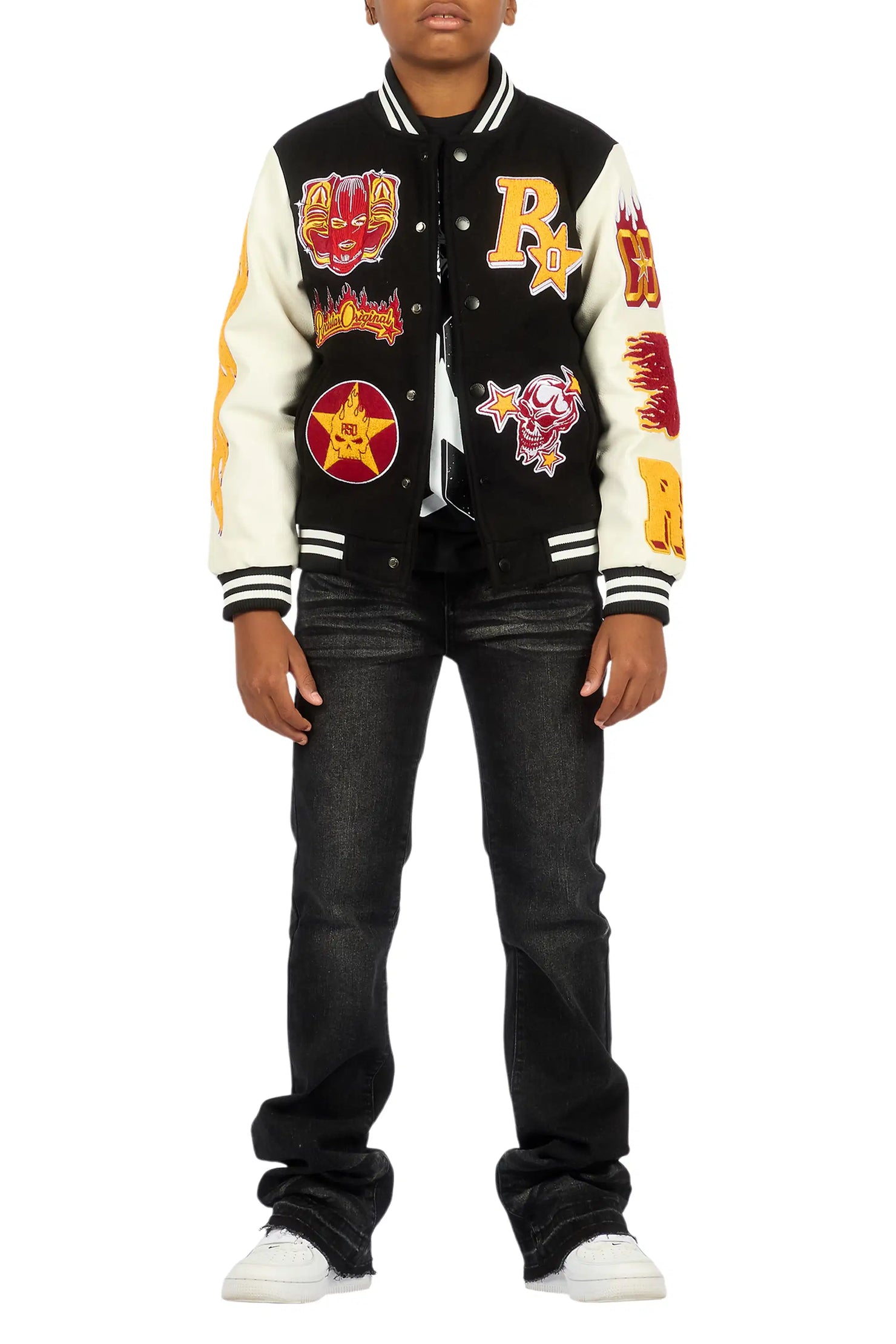 Boys Fio 2.0 Black/White Varsity Jacket