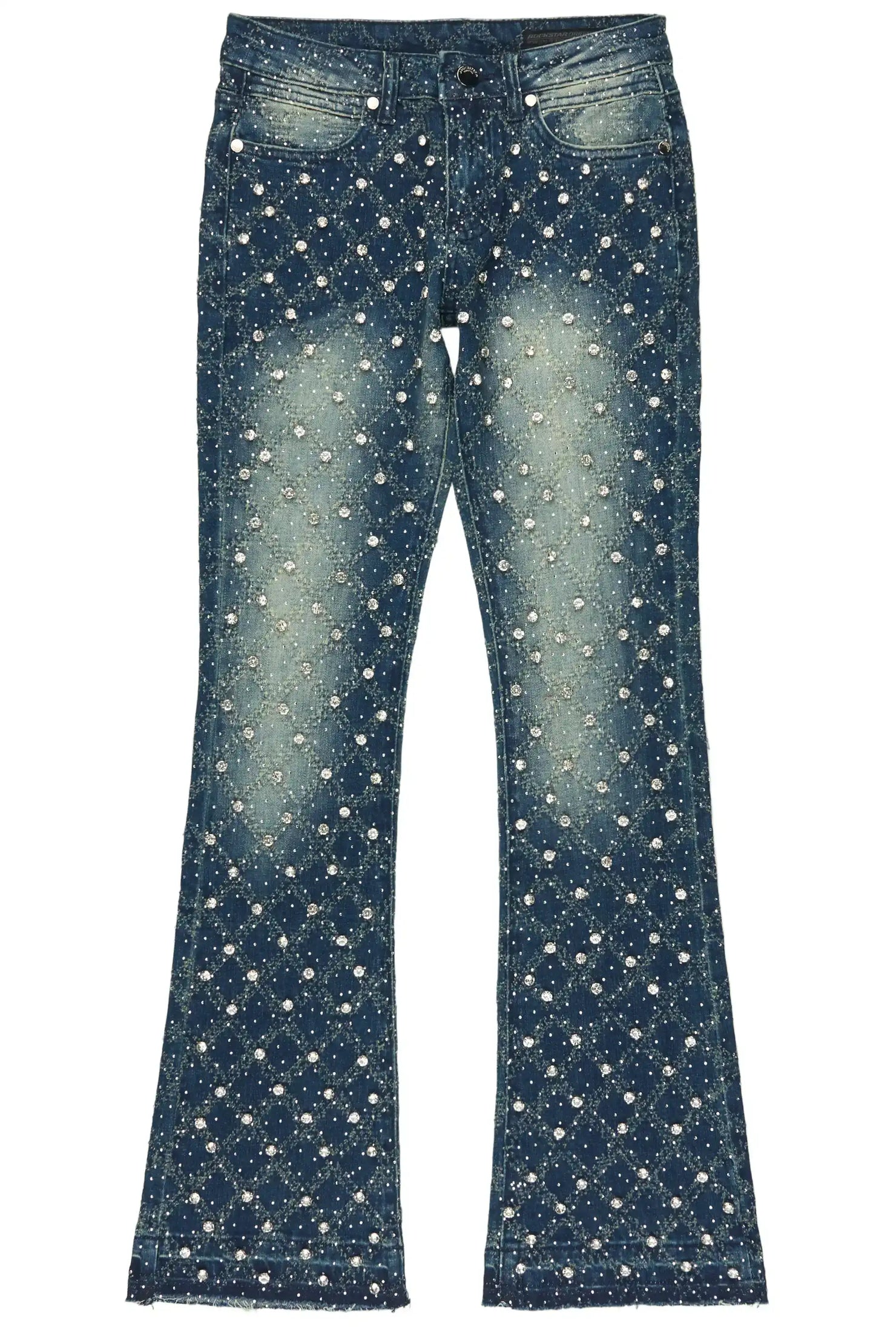 Glit Dark Wash Rhinestone Stacked Flare Jean