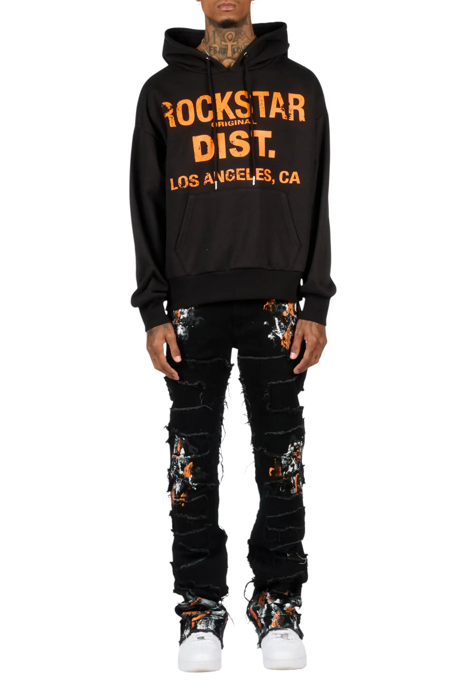 Saxon Black/Orange Hoodie/Stacked Flare Jean Set