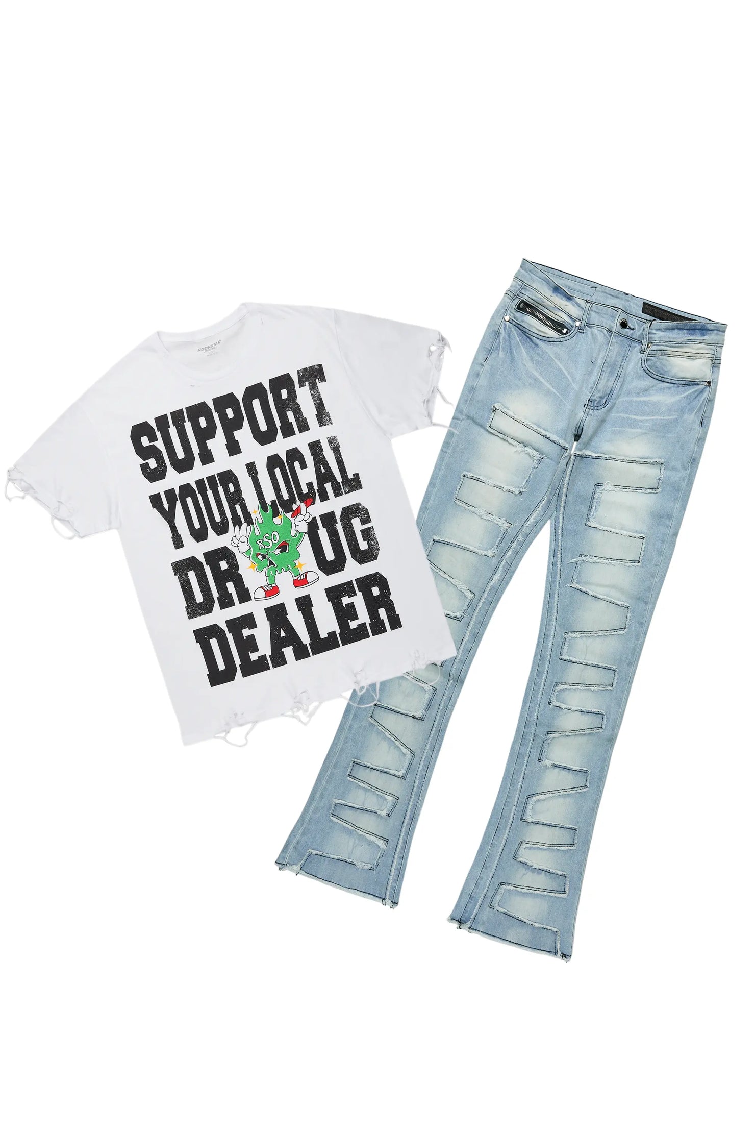 Tarl White T-Shirt/Stacked Flare Jean Bundle