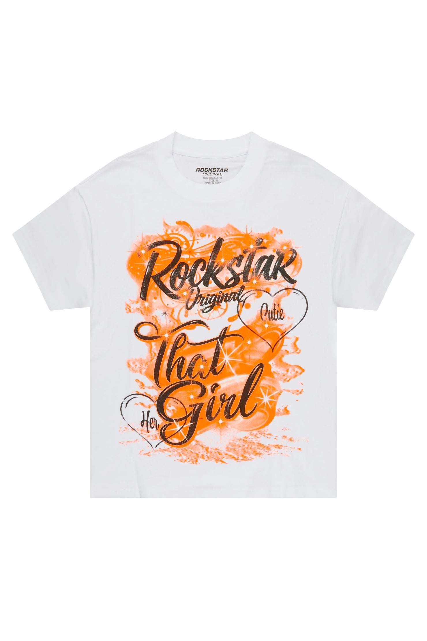 Girls Skye 2.0 White/Orange Graphic T-Shirt