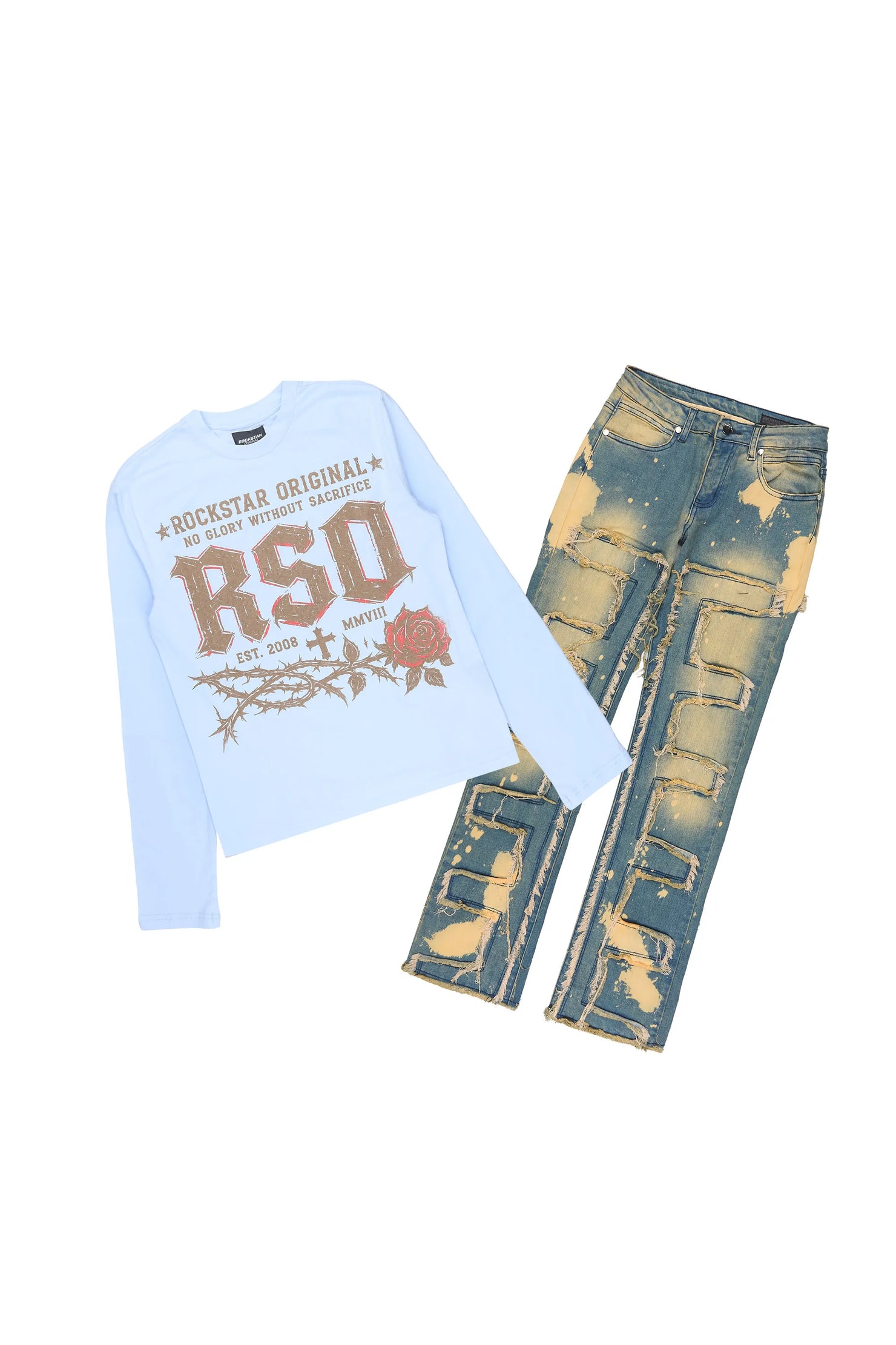 Boys Athens Light Blue/Tint Long Sleeve T-Shirt Stacked Jean Set