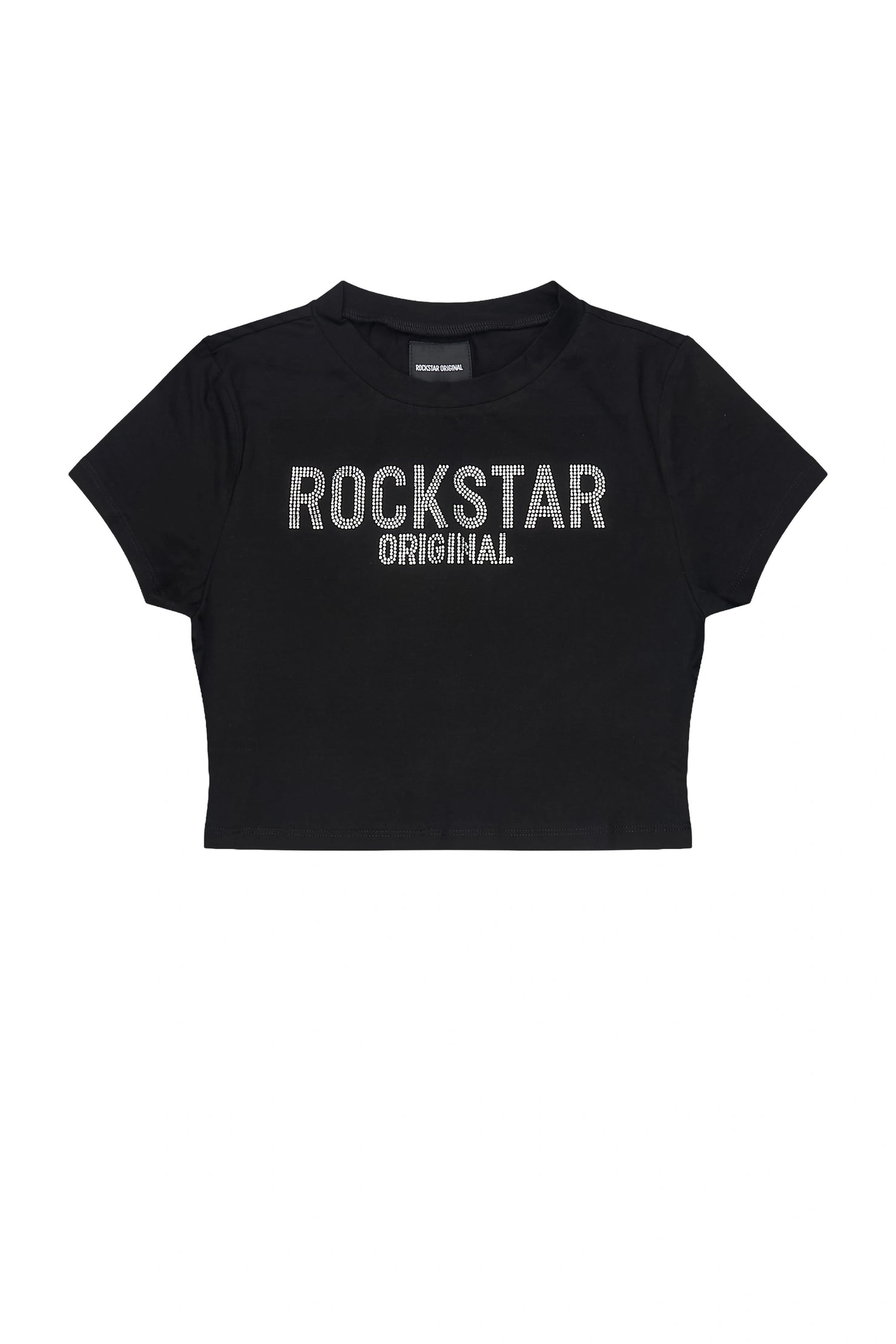 Erikka Black Rhinestone Crop Baby Tee Shirt