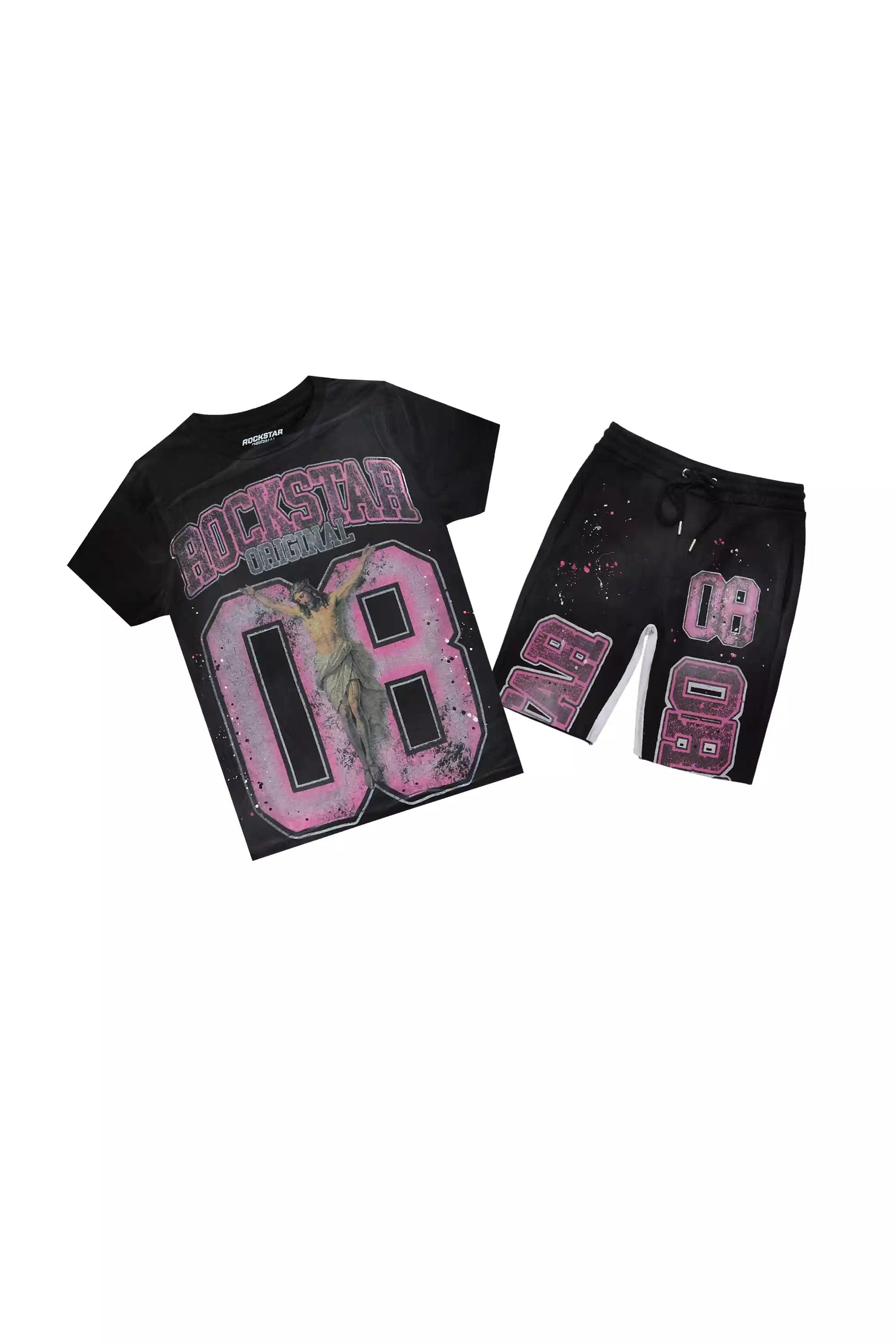 Boys Fields Black/Pink T-Shirt Short Set