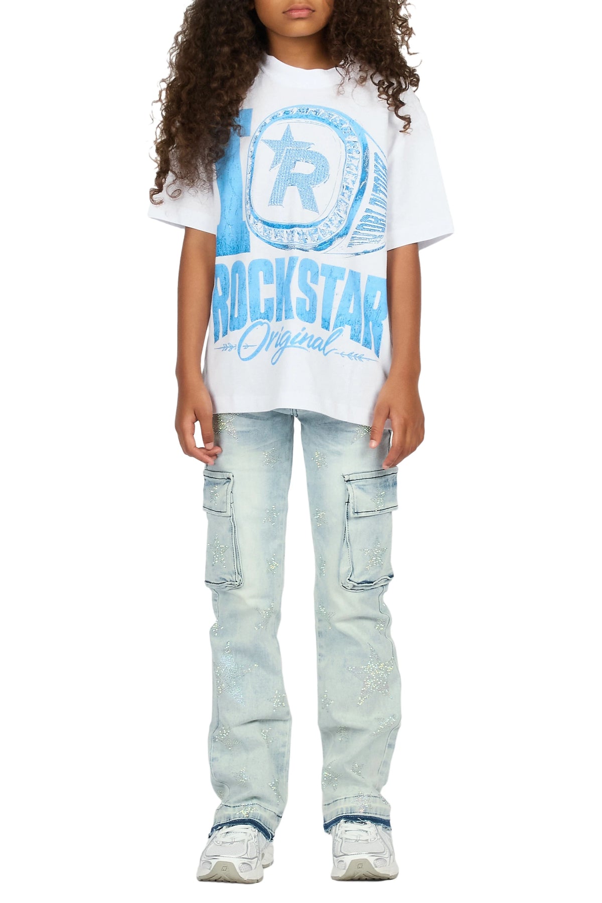 Girls Kendrica Light Wash Rhinestone Stacked Jean
