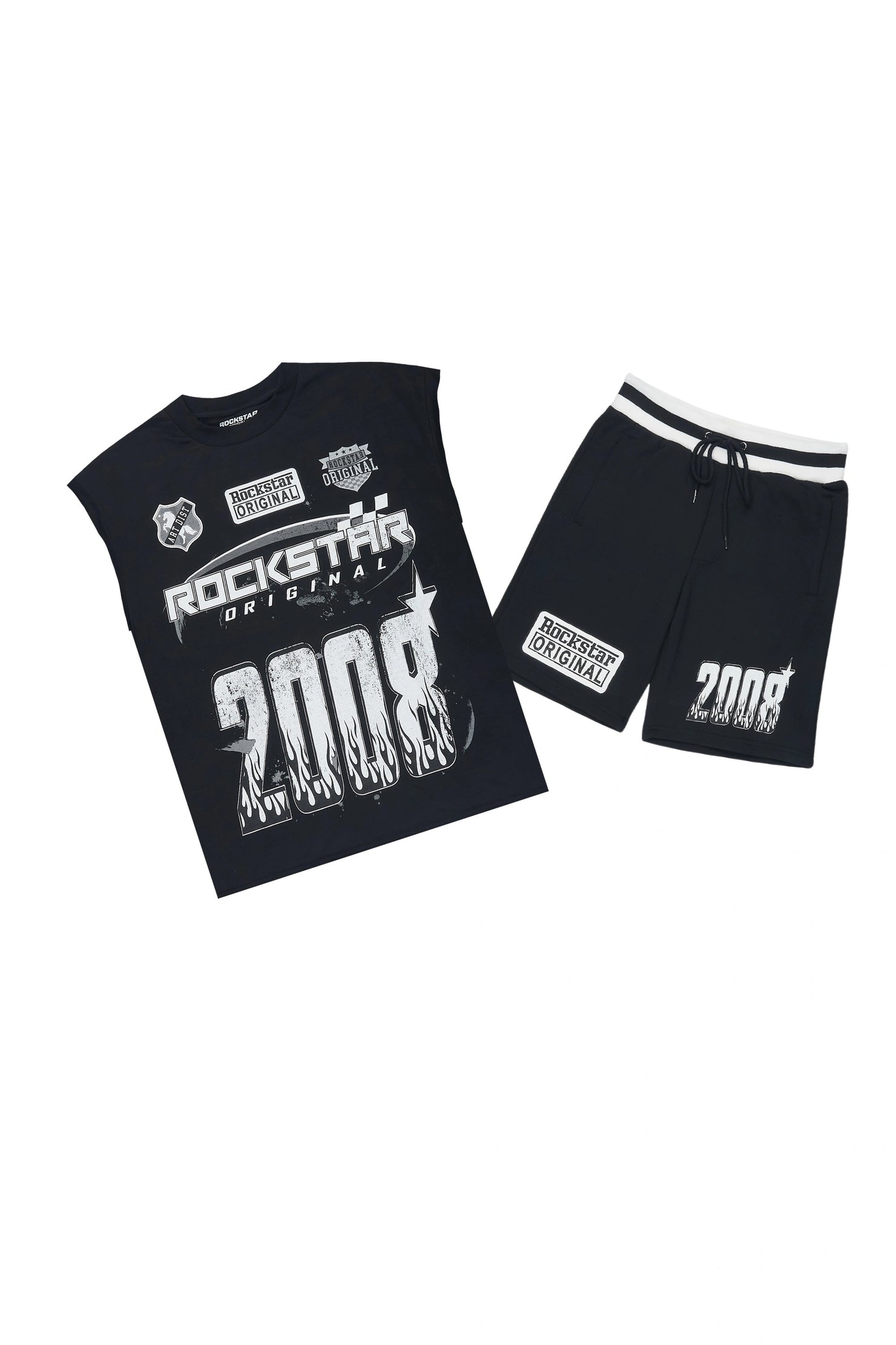 Amos Black/White Graphic Cut Sleeve T-Shirt Short Set