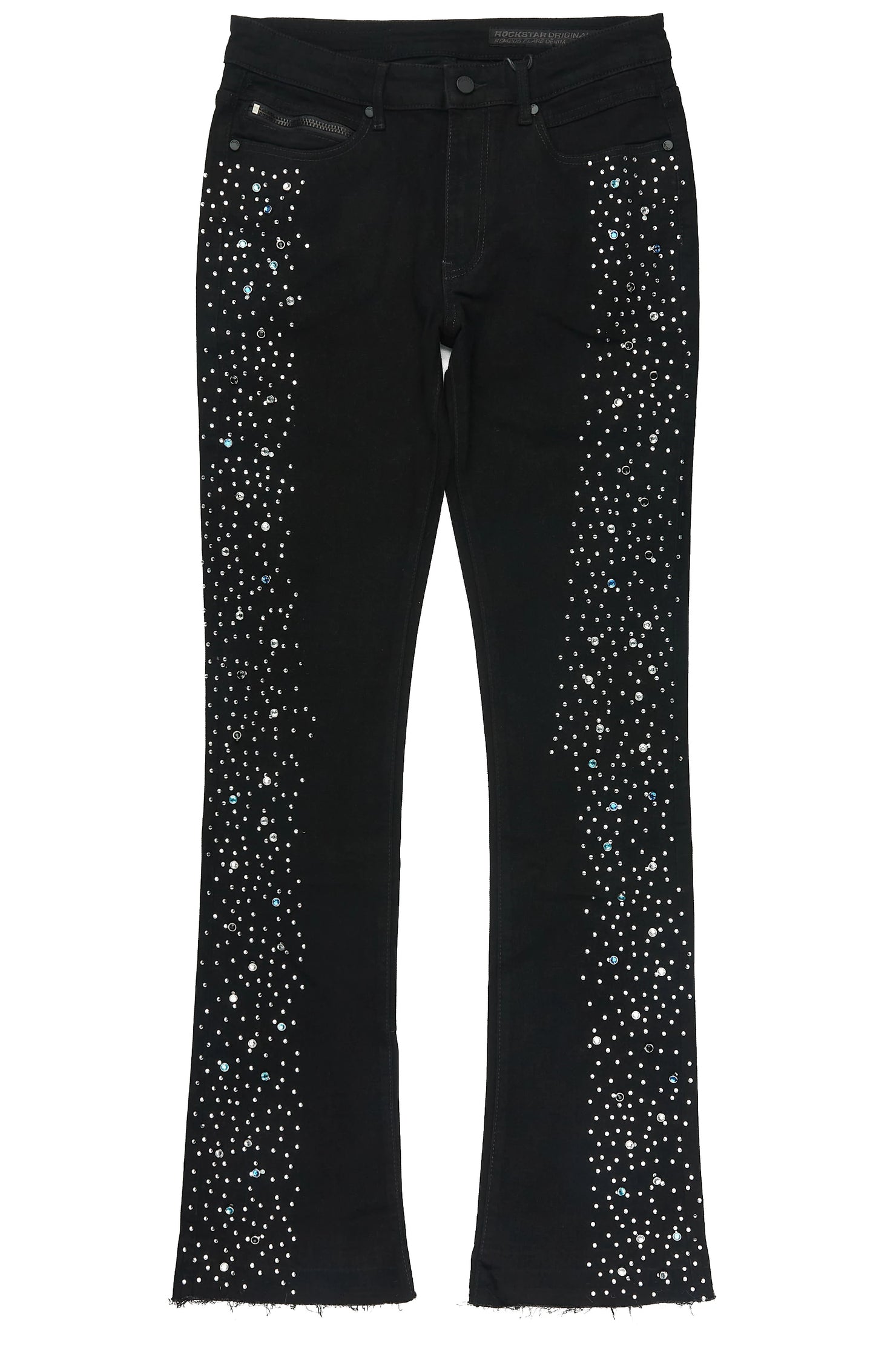 Monty Jet Black Rhinestone Studded Stacked Flare Jean