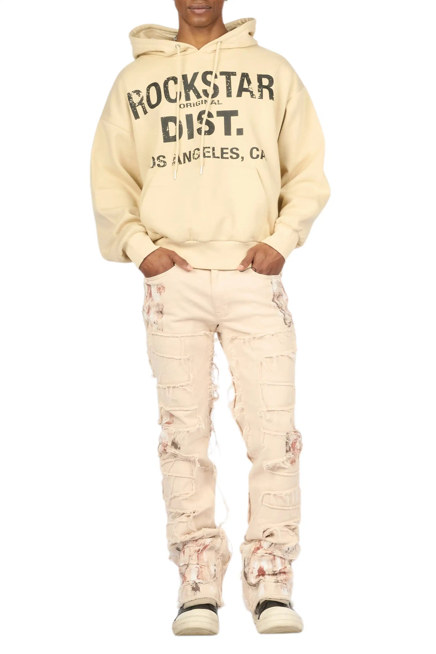 Saxon Beige/Beige Hoodie/Stacked Flare Jean Set