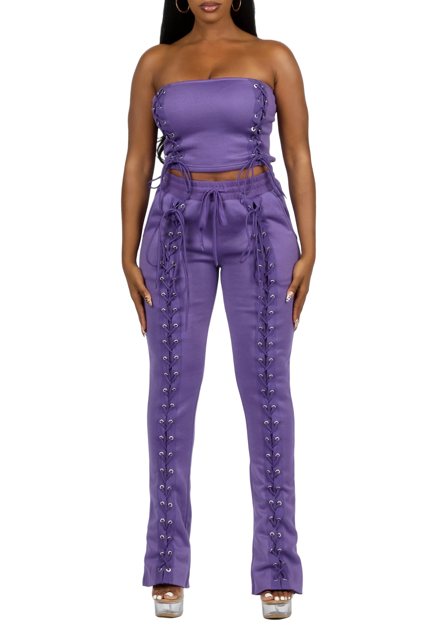 KaeMyna Purple Lace Up Tube Stacked Track Set