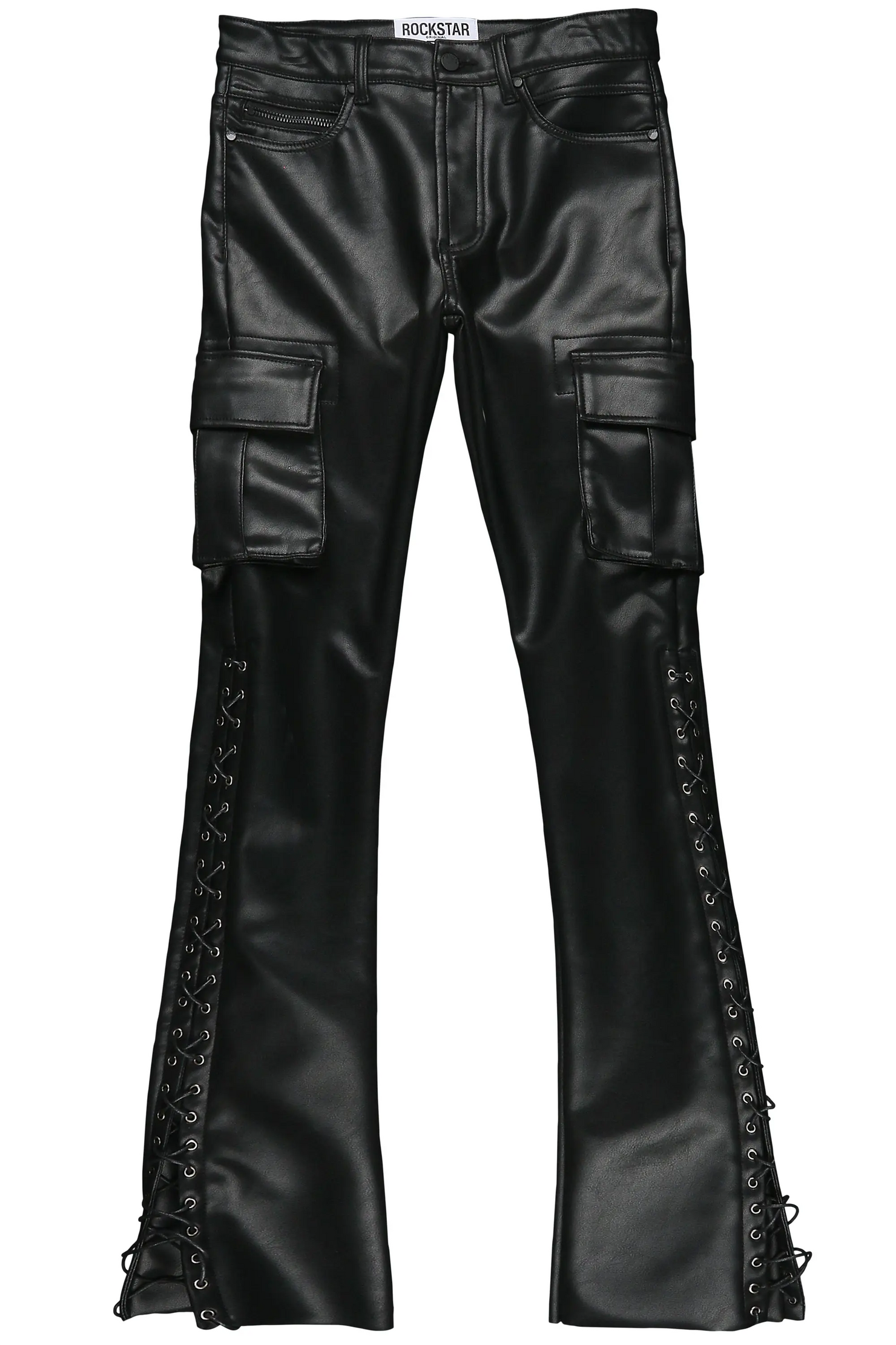 Honor Black Faux Leather Stacked Flare Jean