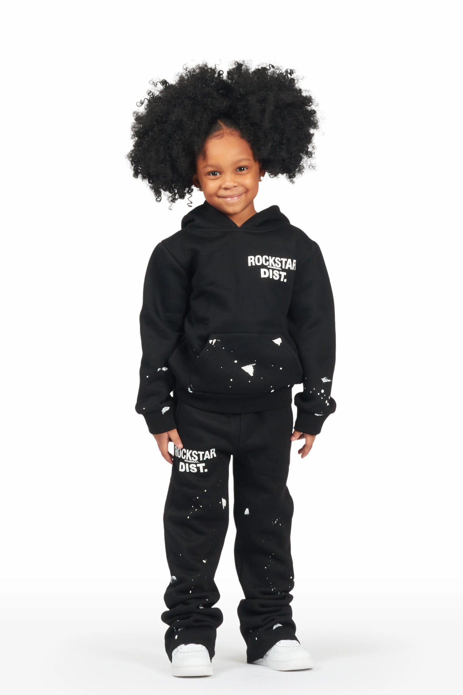 Girls Raffie Black Hoodie Super Stacked Flare Track Set