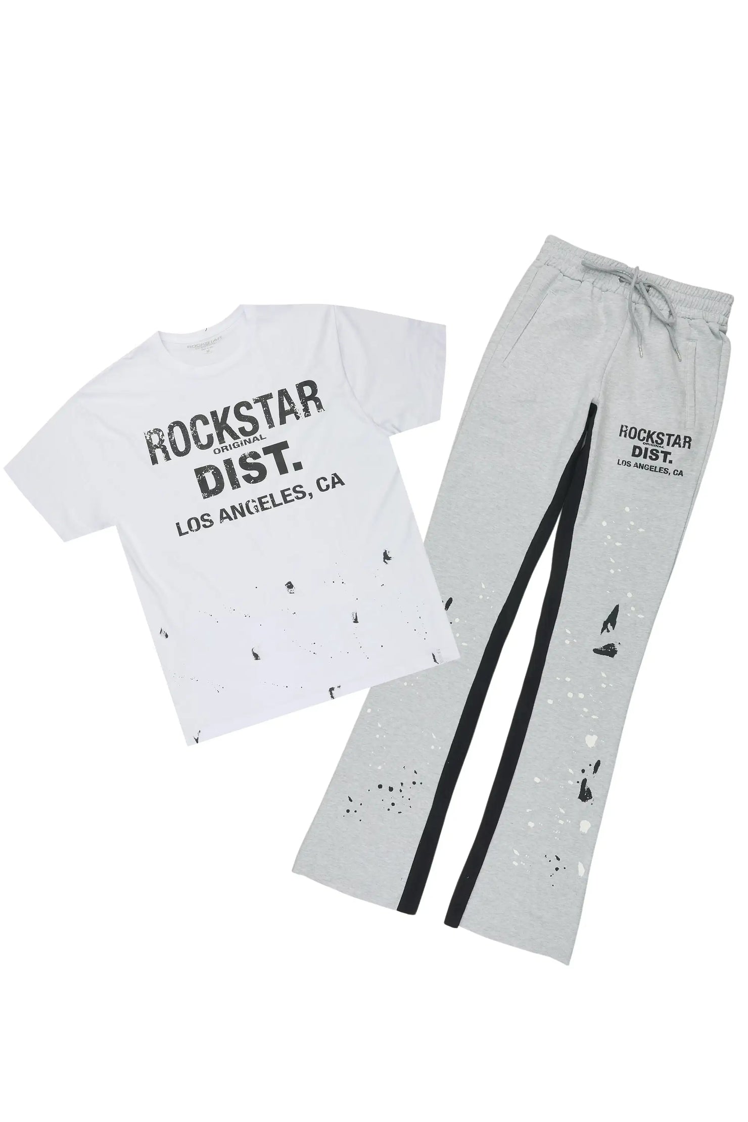 Scottie White/Heather Grey T-Shirt/Stacked Flare Track Pant Set
