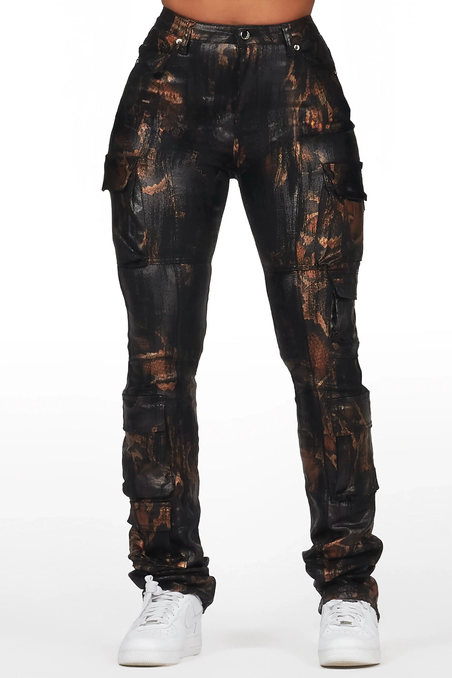Nakedra Black Snakeskin Skinny Stacked PU Pant