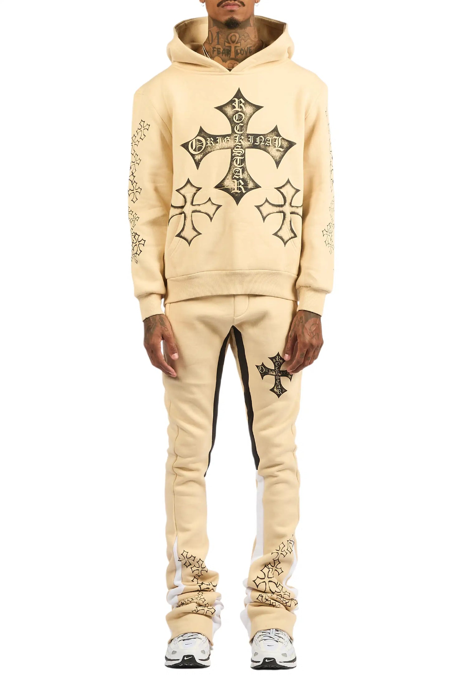 Marzion Beige/Black Hoodie/Super Stacked Track Set