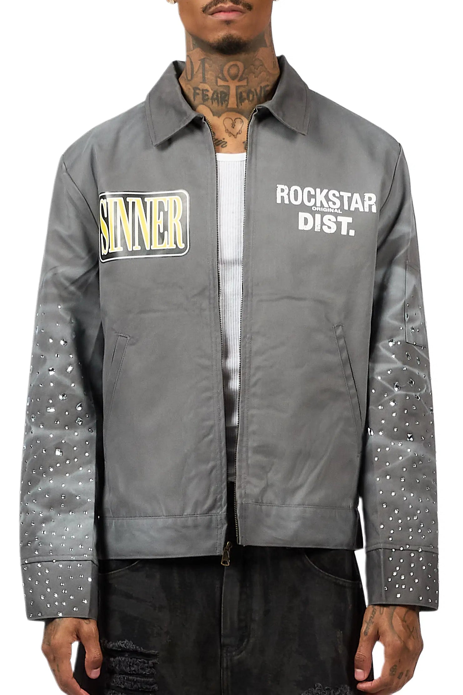 Traval Dark Grey Rhinestone Workman Jacket