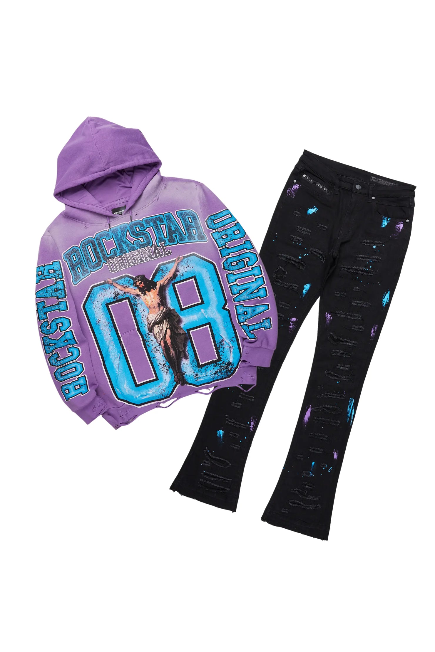 Fields Purple Hoodie/Stacked Flare Jean Bundle
