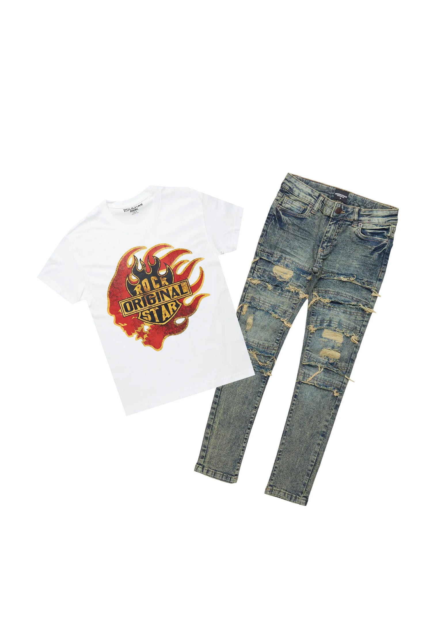 Boys Ector White T-Shirt/Frayed Skinny Jean Set