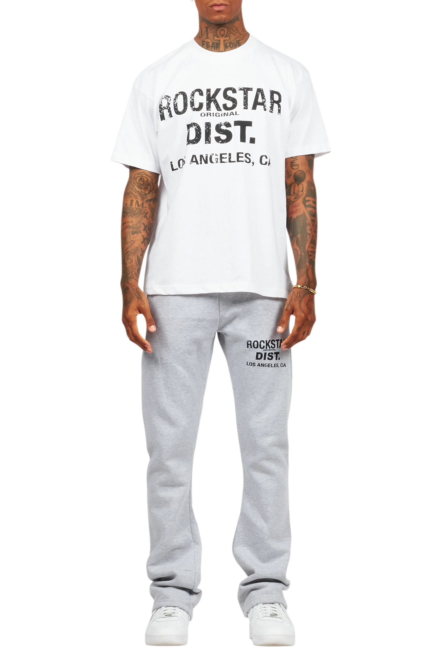 Lake White/Grey Oversized T-Shirt/Stacked Track Pant Set