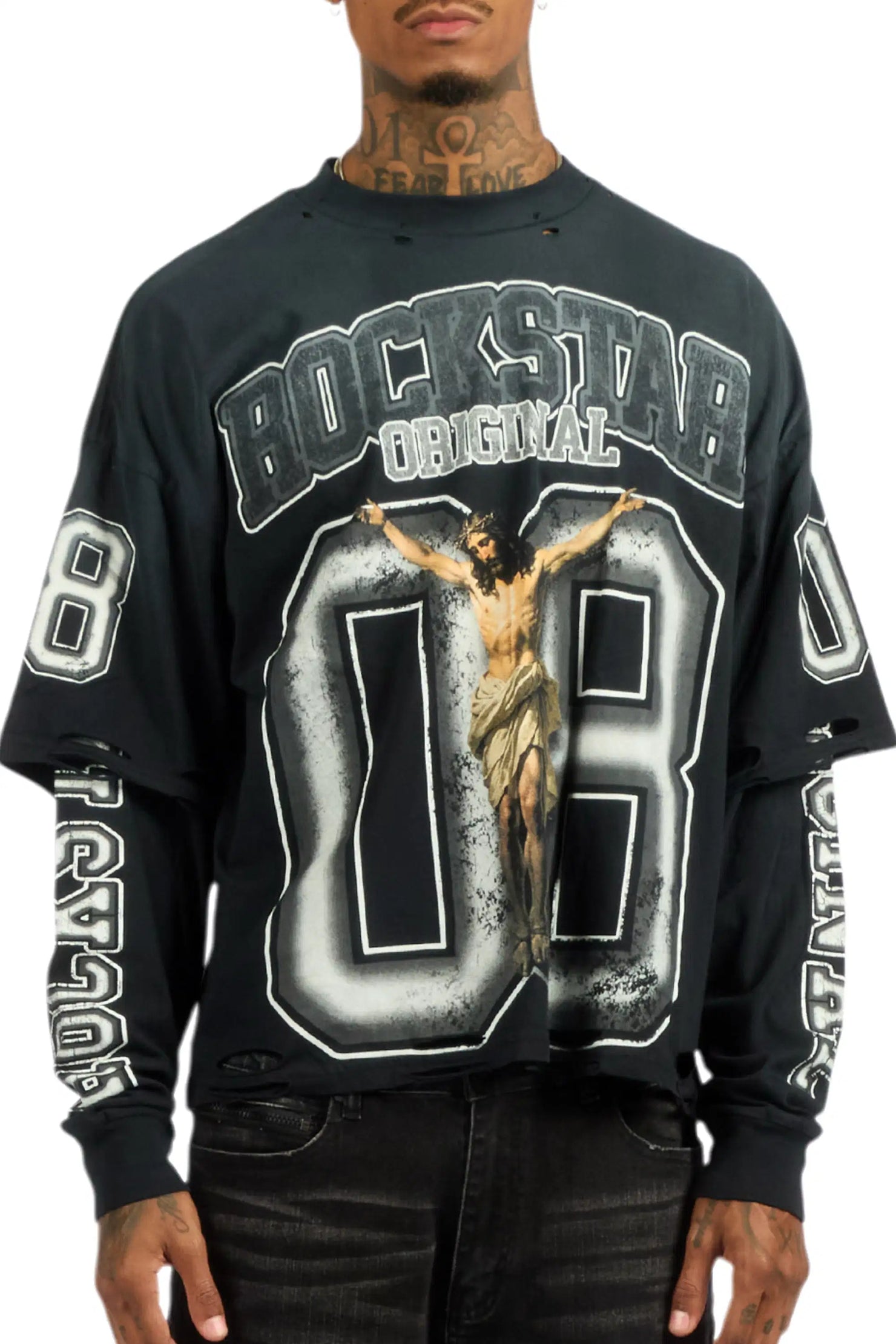 Fields Black/Grey Double Layer Long Sleeve Graphic T-Shirt