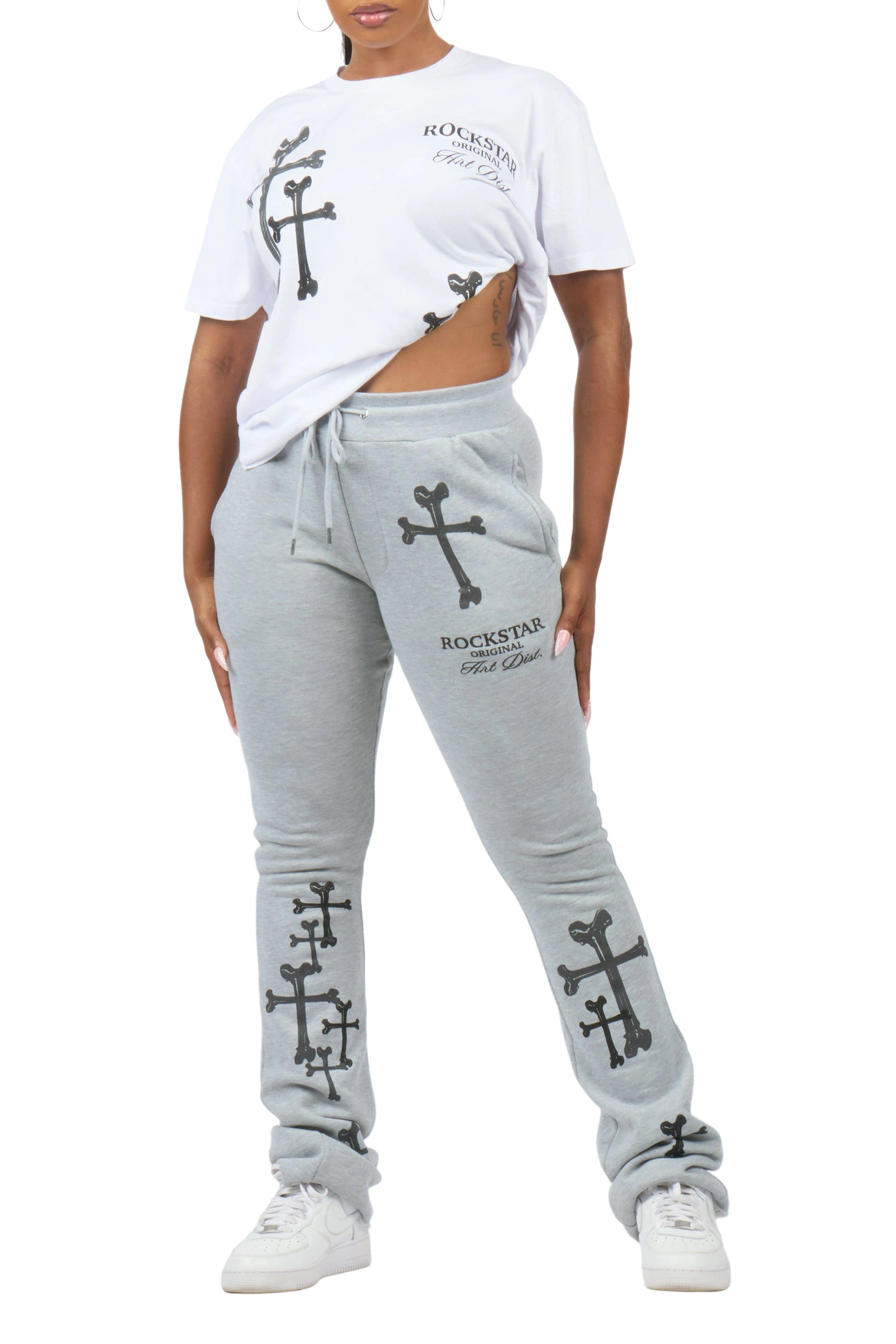 Quanzina White/Heather Grey T-Shirt Stacked Track Set