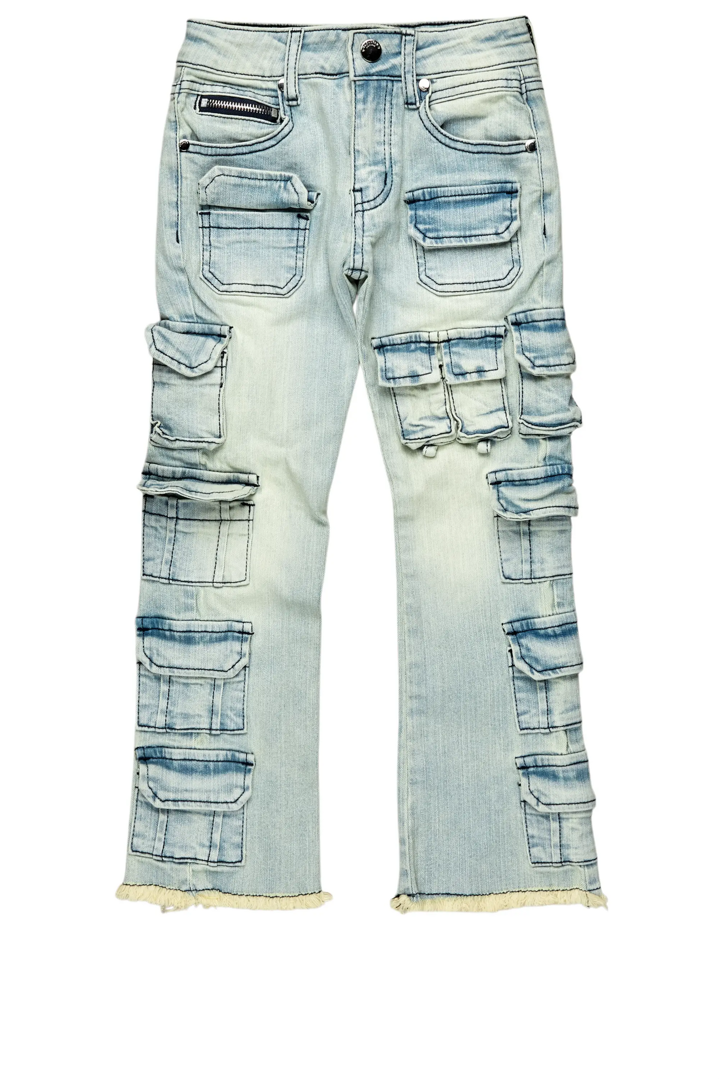 Boys Valery Blue Stacked Flared Cargo Jean