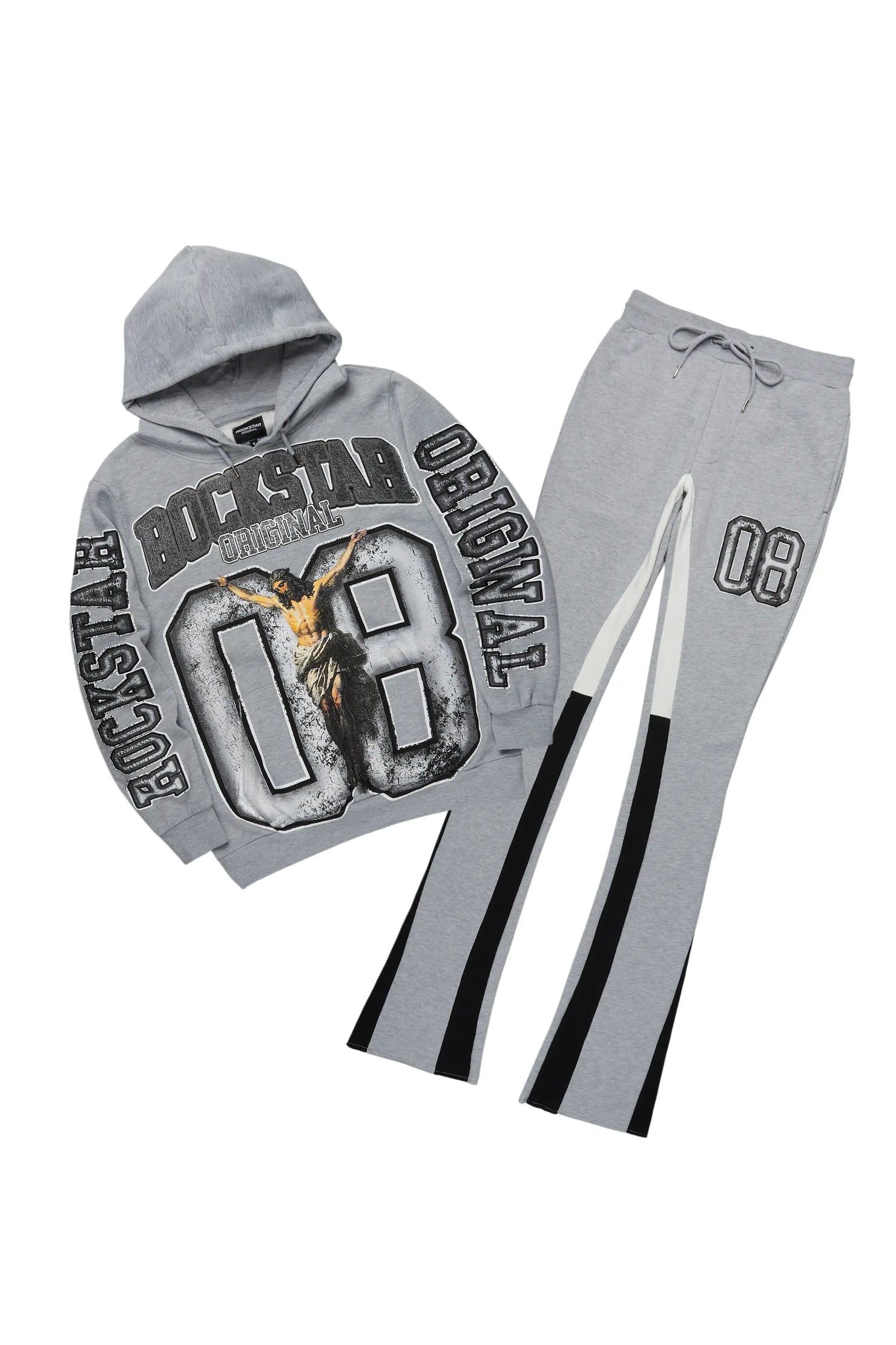 Fields Grey/White Stacked Flare Hoodie Track Set