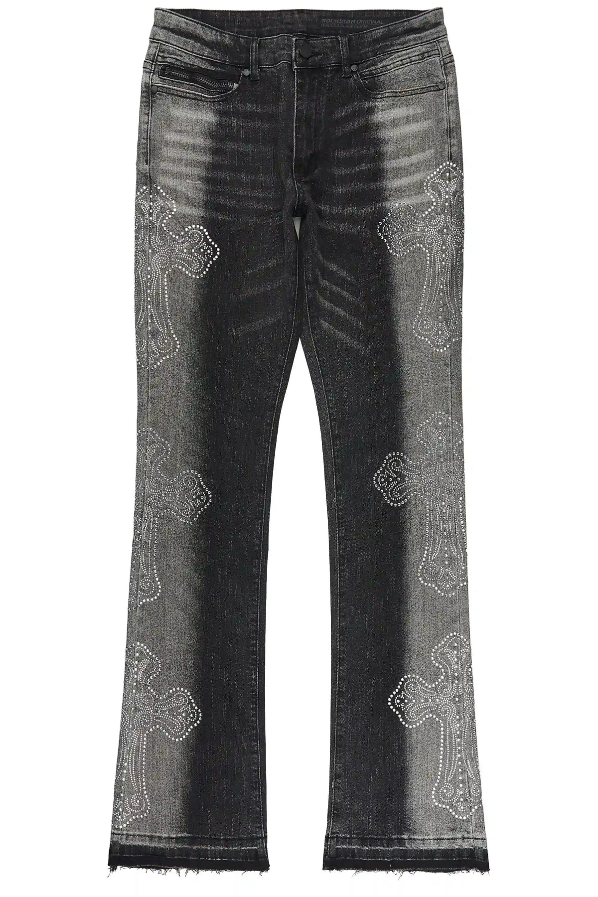 Reggie Dark Grey Rhinestone Stacked Flare Jean