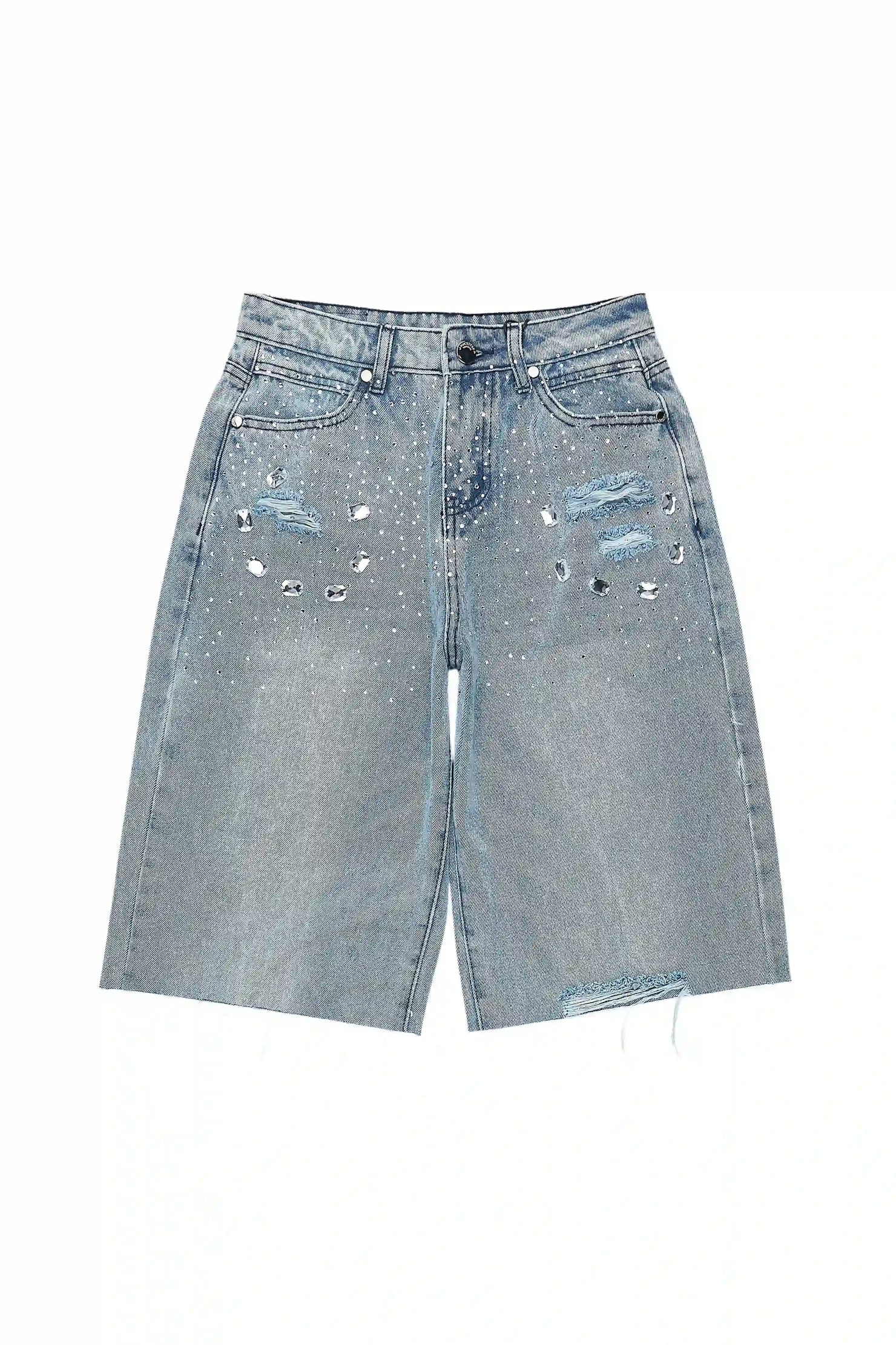 Boys Glanz Light Blue Rhinestone Denim Jort