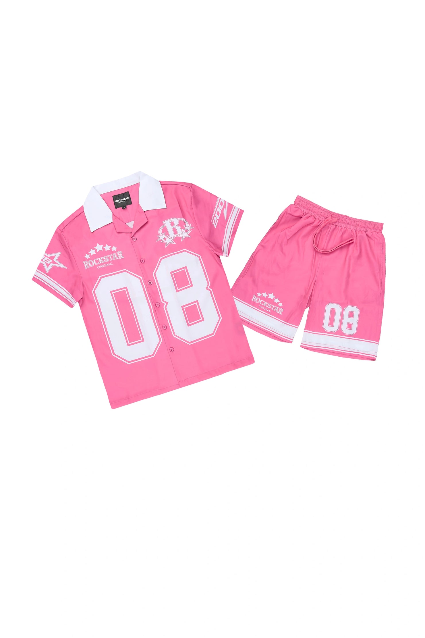 Girls Tinna Pink Button Down T-Shirt Short Set