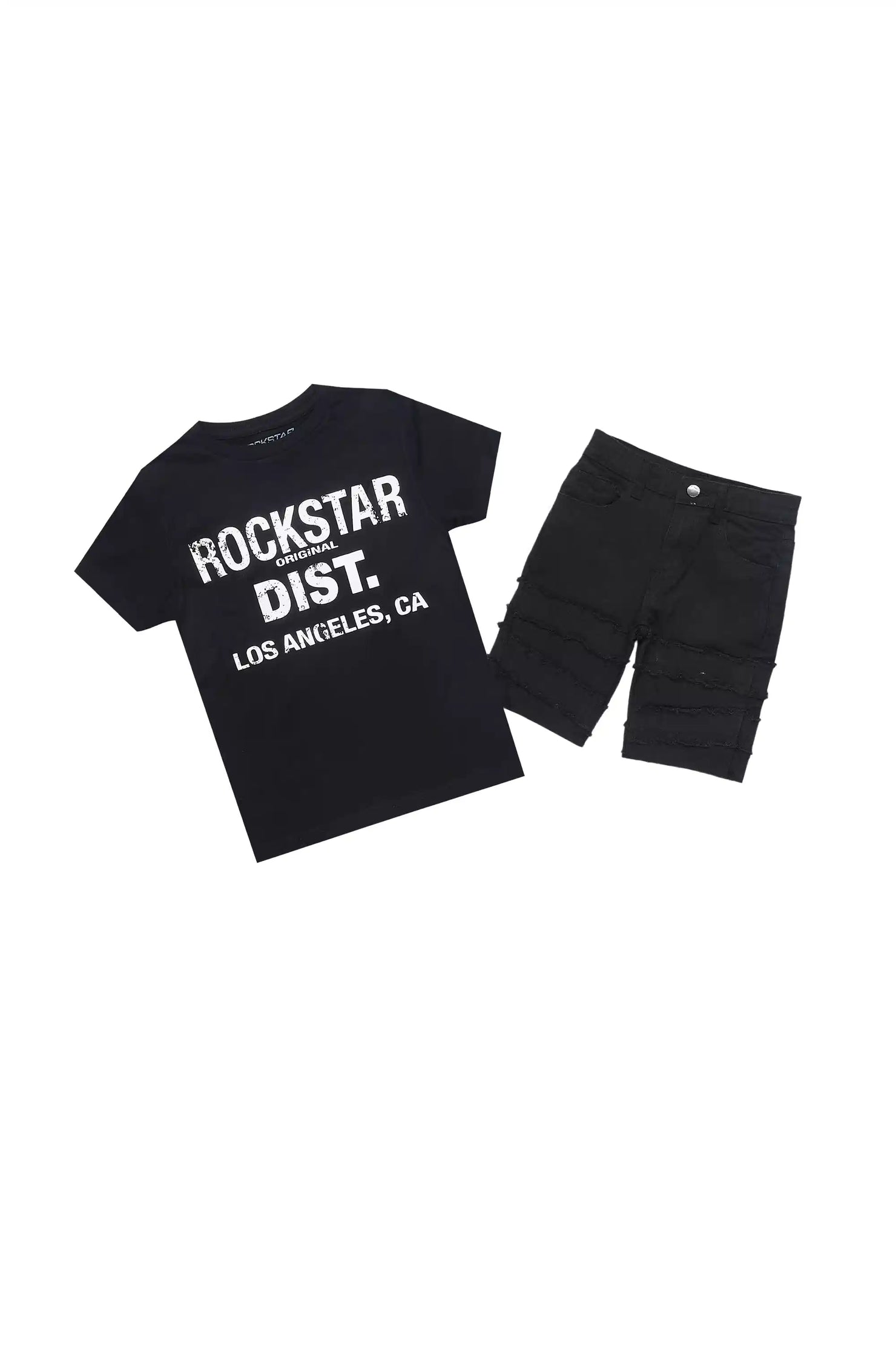 Boys Koen Black/White T-Shirt/Denim Short Set