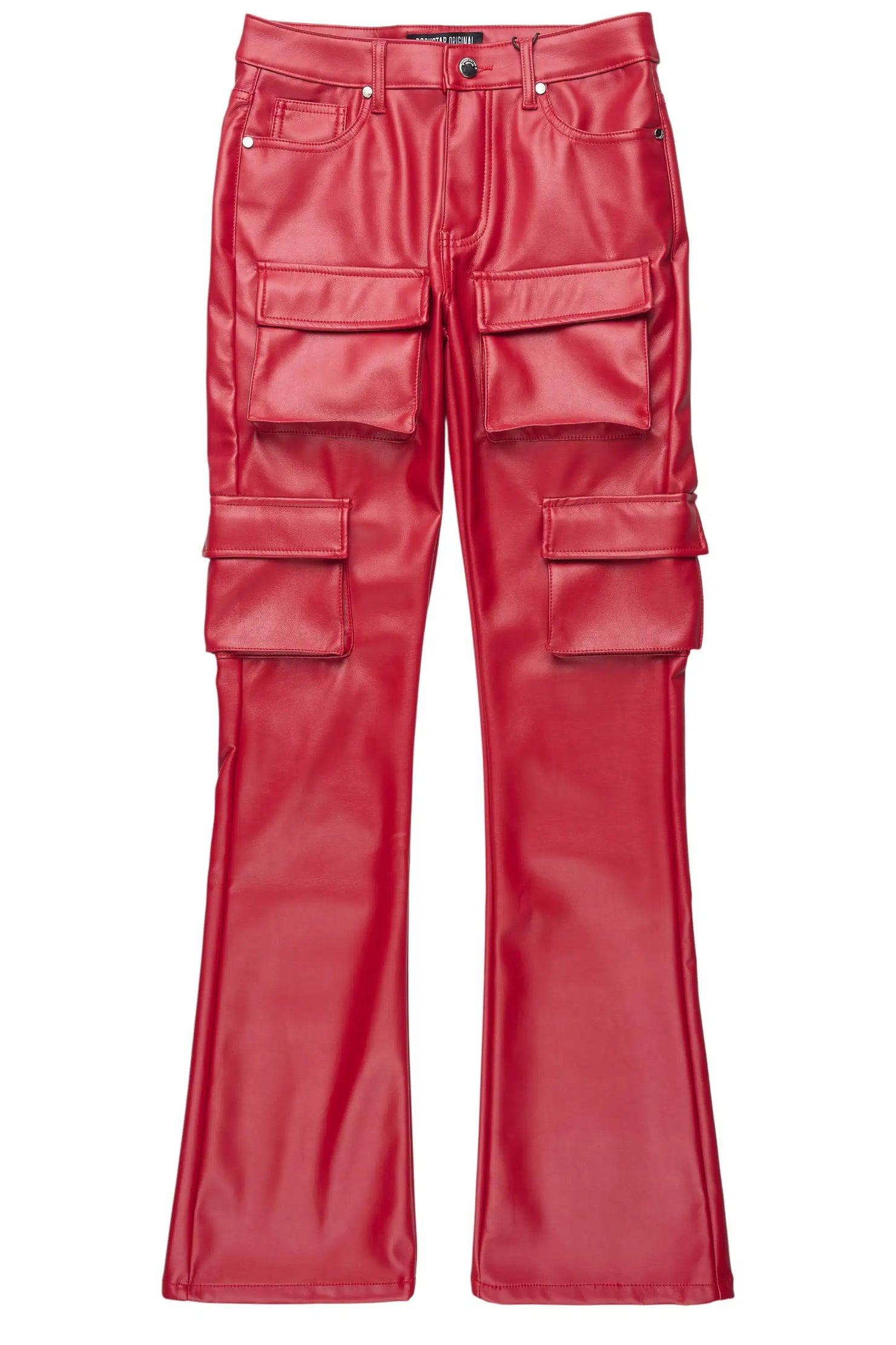 Caressia Red PU Cargo Stacked Flare Pant