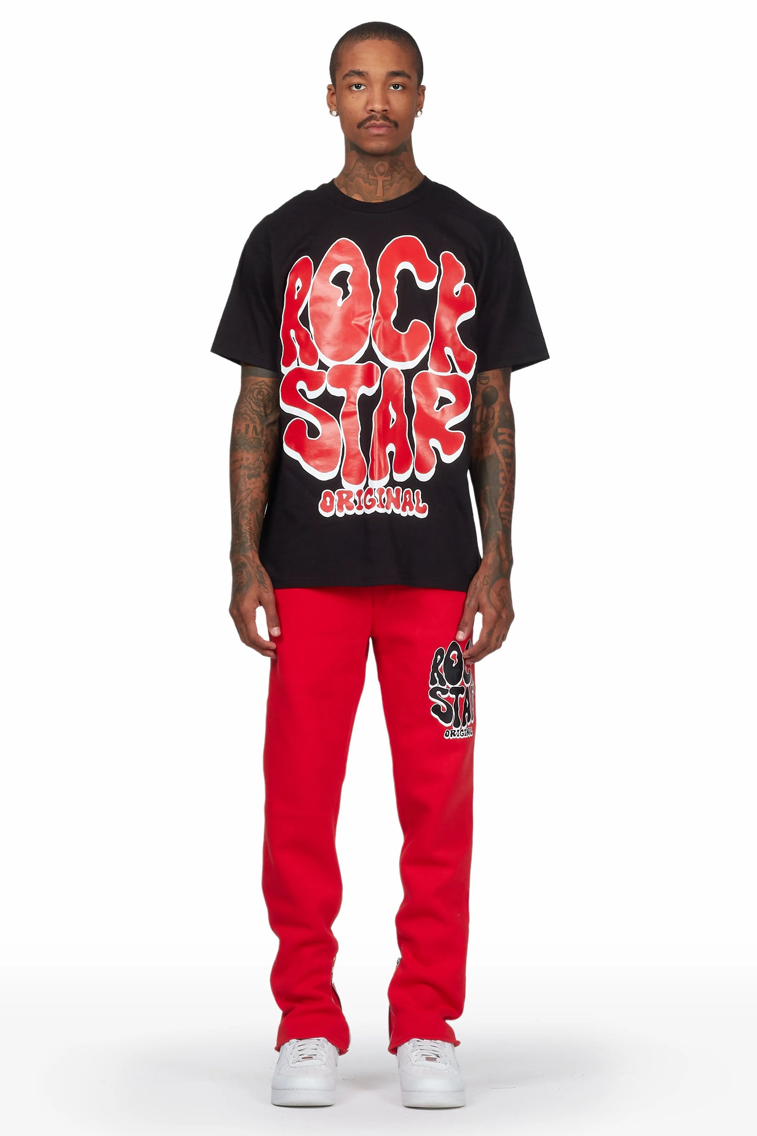 Warblen Black/Red T-Shirt Slim Fit Track Set