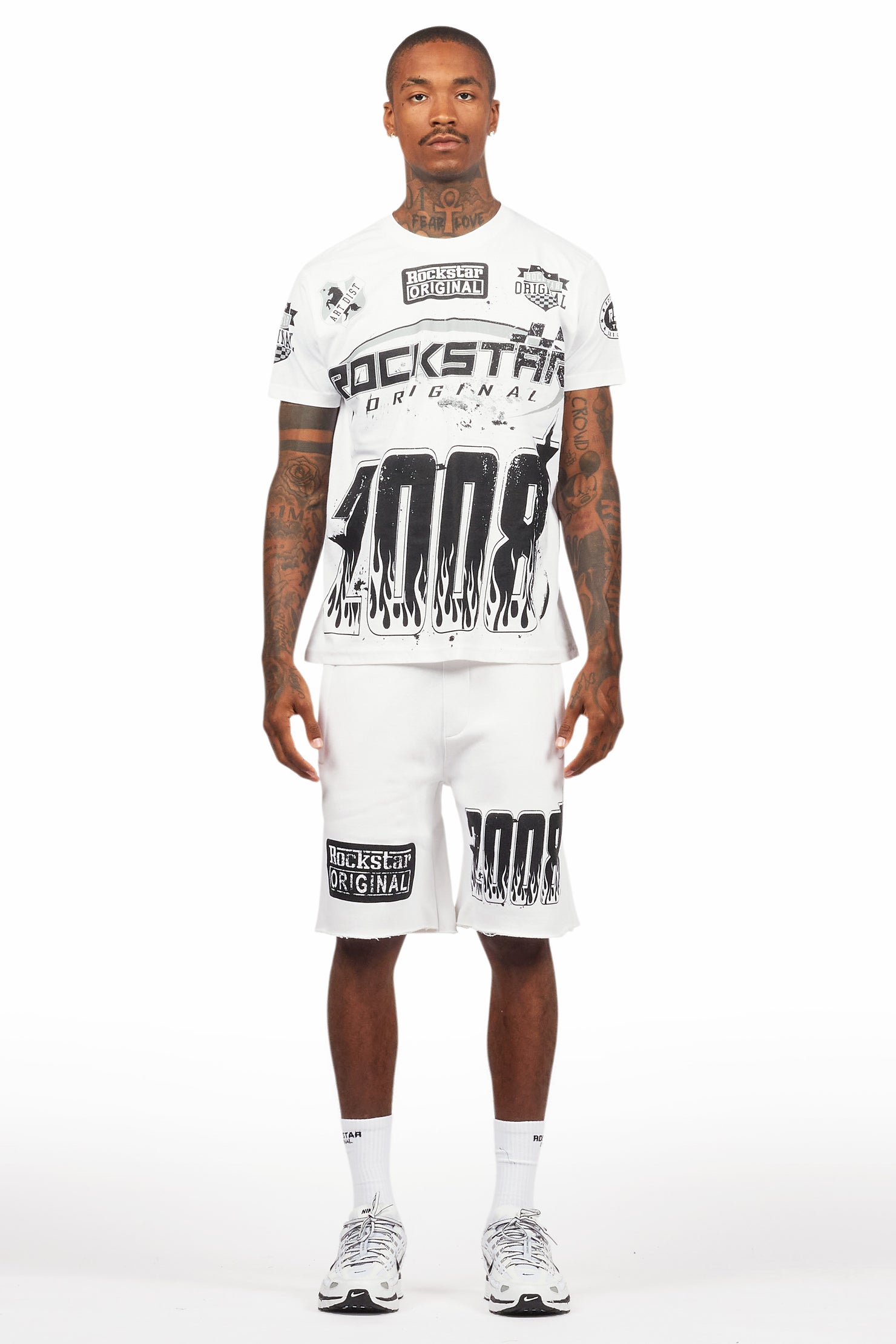 Amos White T-Shirt/Raw Edge Short Set