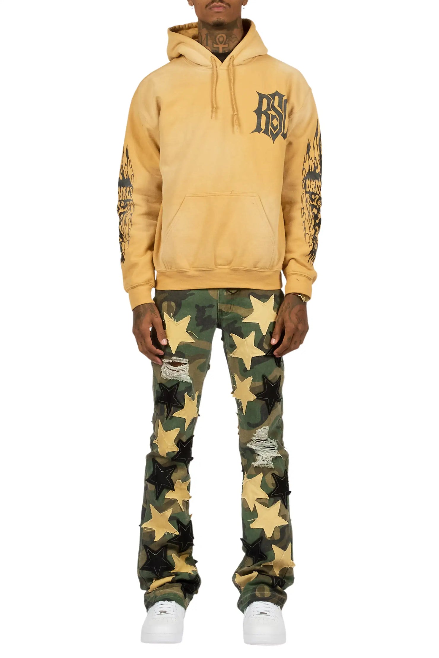 StarLane Faded Camo Stacked Flare Jean