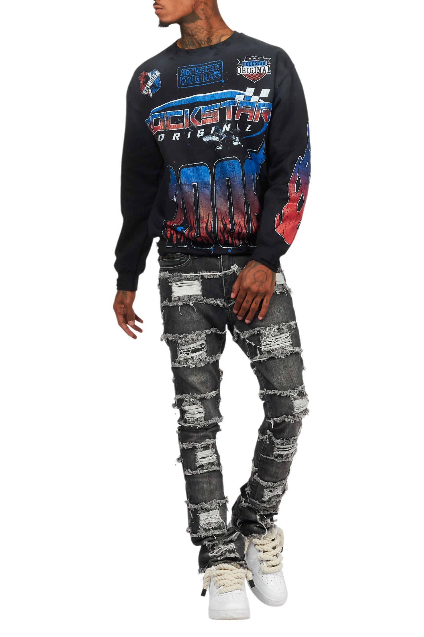 Amos Black/Red Graphic Crewneck