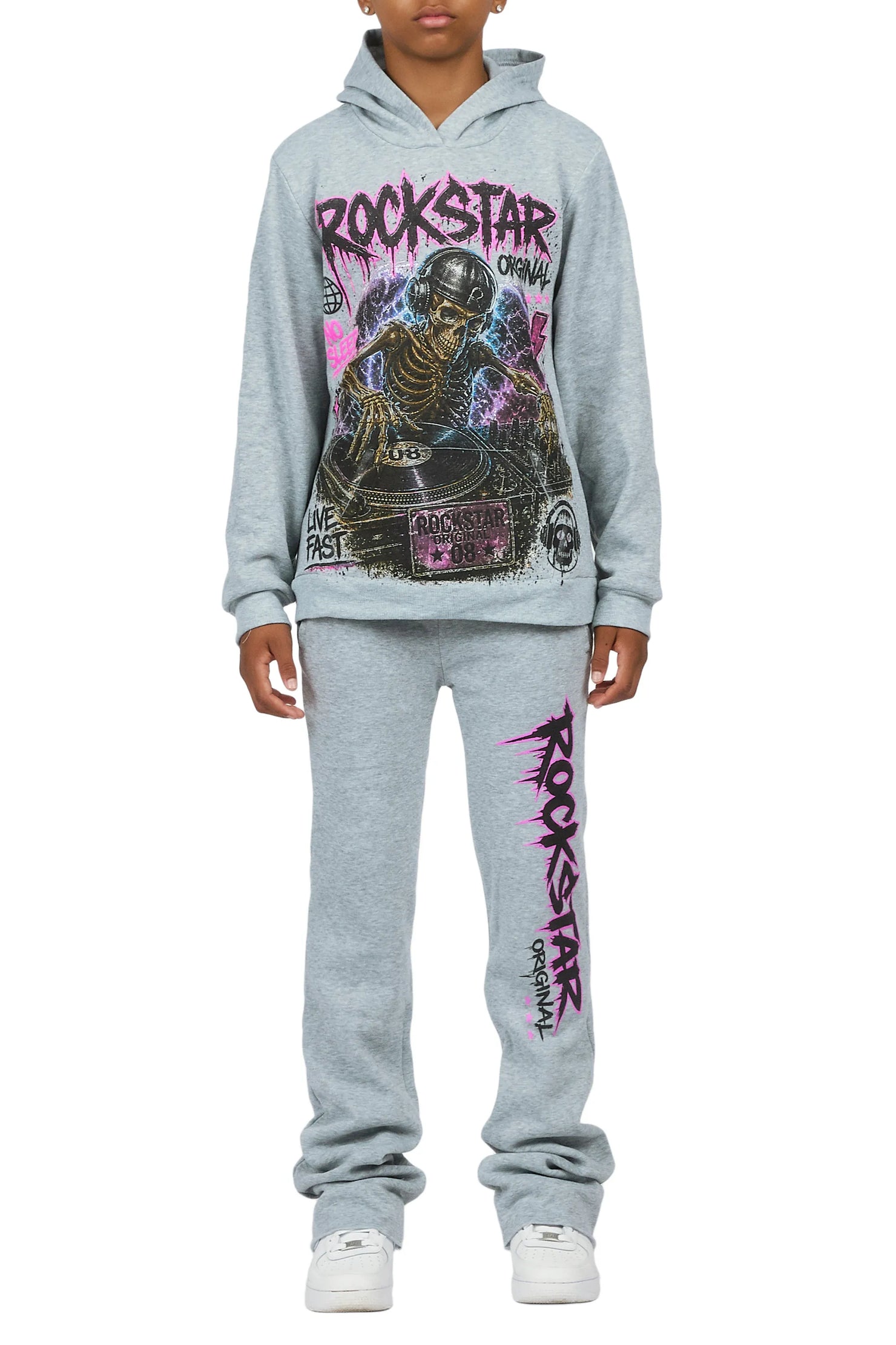 Boys Lance Heather Grey Stacked Hoodie Track Set