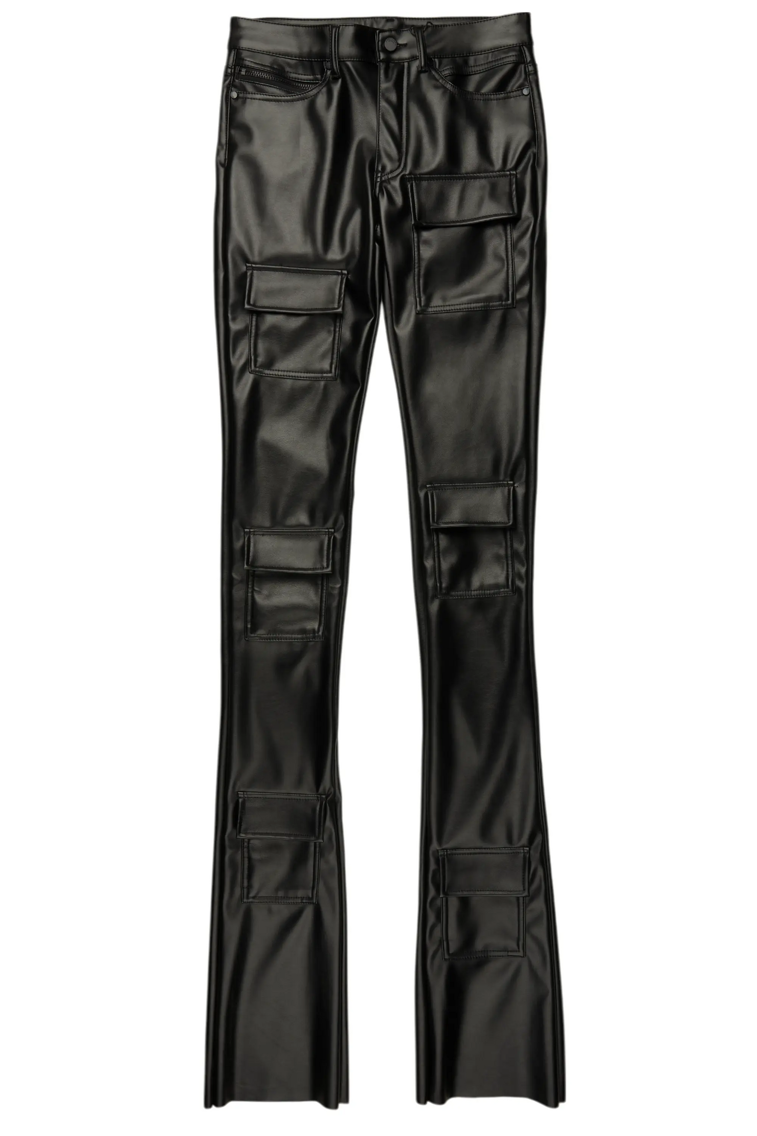 Petrus Black PU Stacked Flare Leather Jean