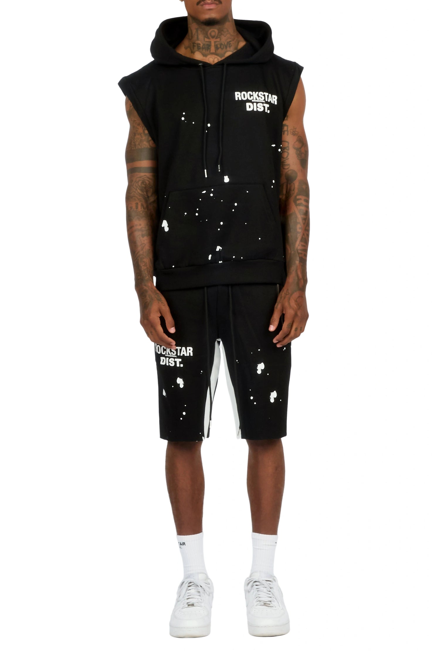 Raffer 3.0 Black Cut Off Sleeve Hoodie Short Set