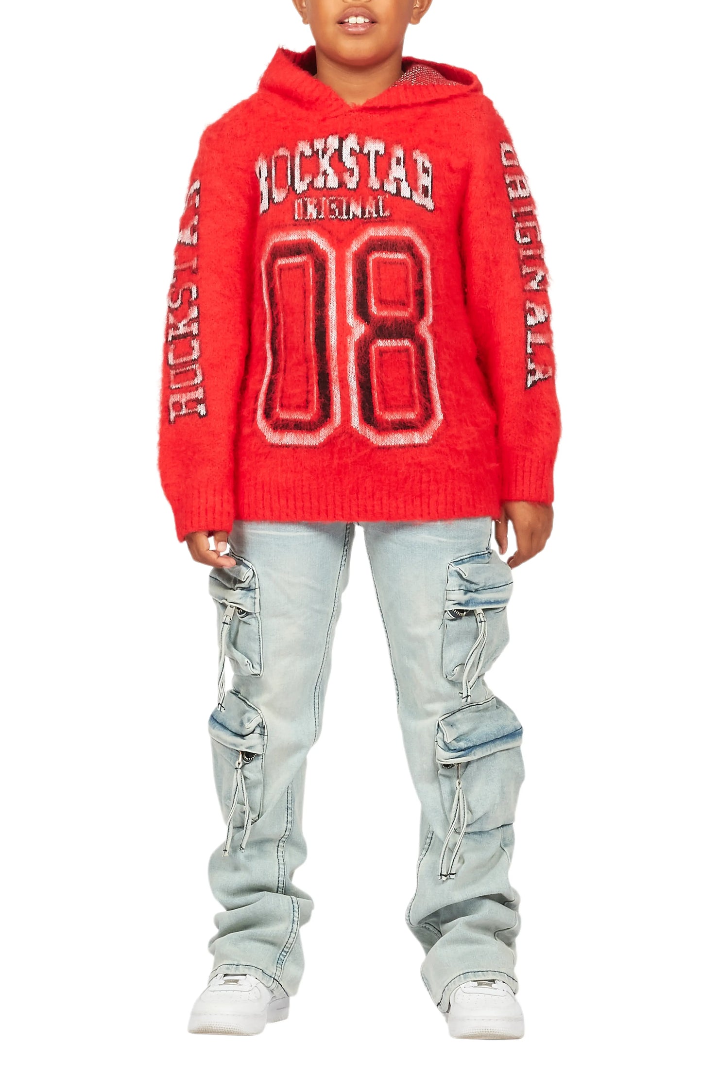 Boys Fields Red Mohair Hoodie/Baggy Cargo Jean Set